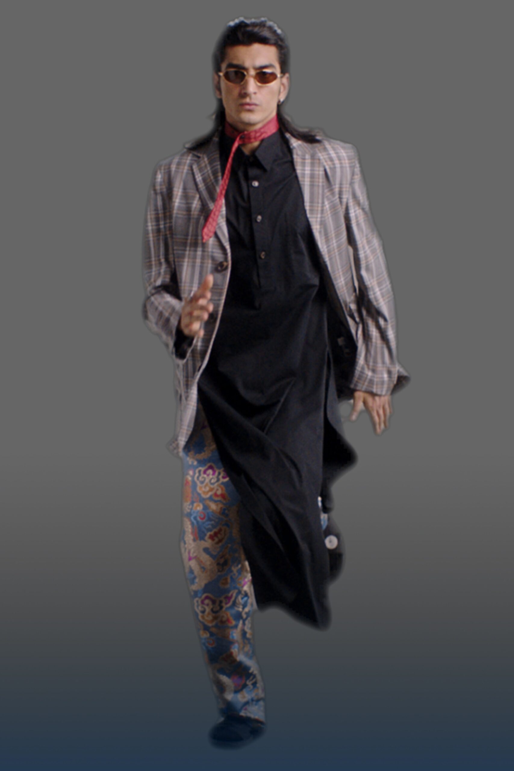 gray checked single-breasted blazer