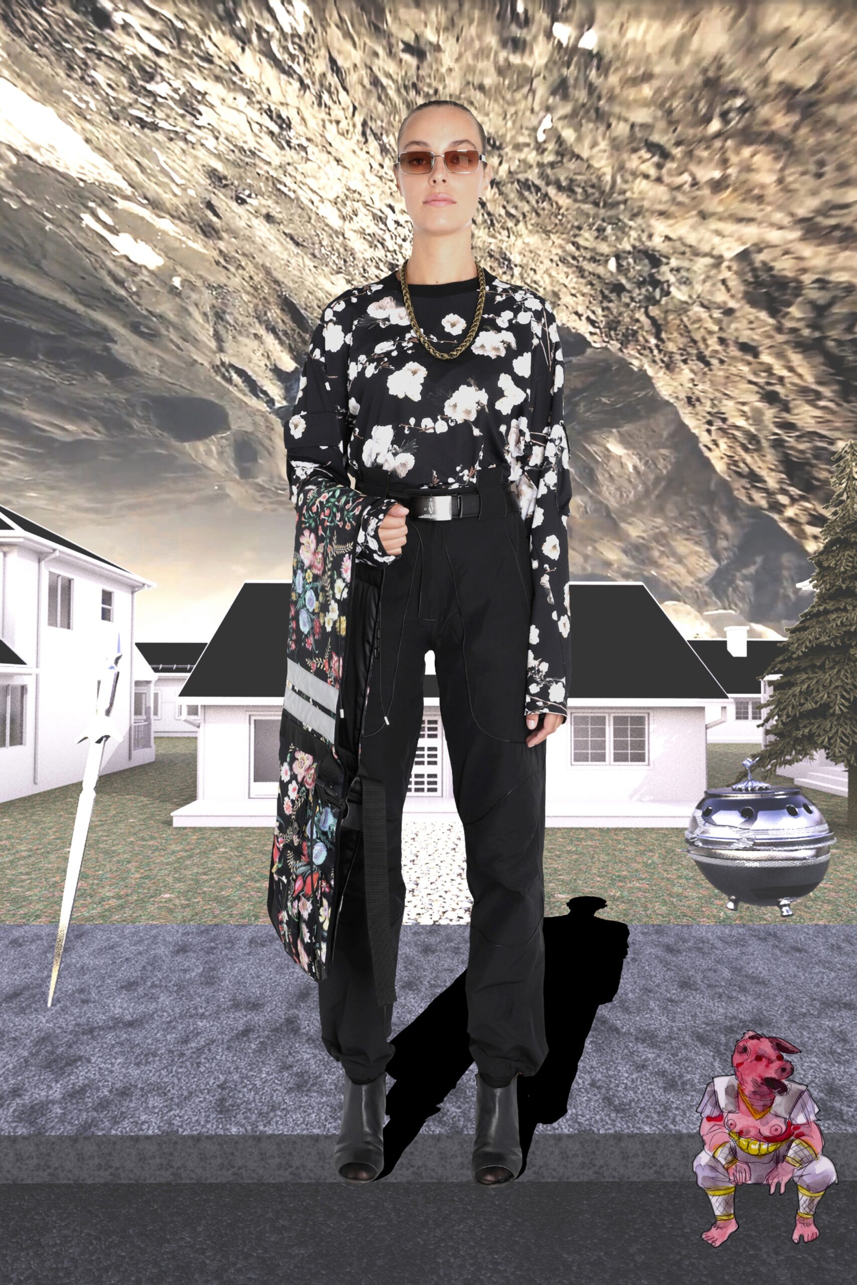 black floral long-sleeve top