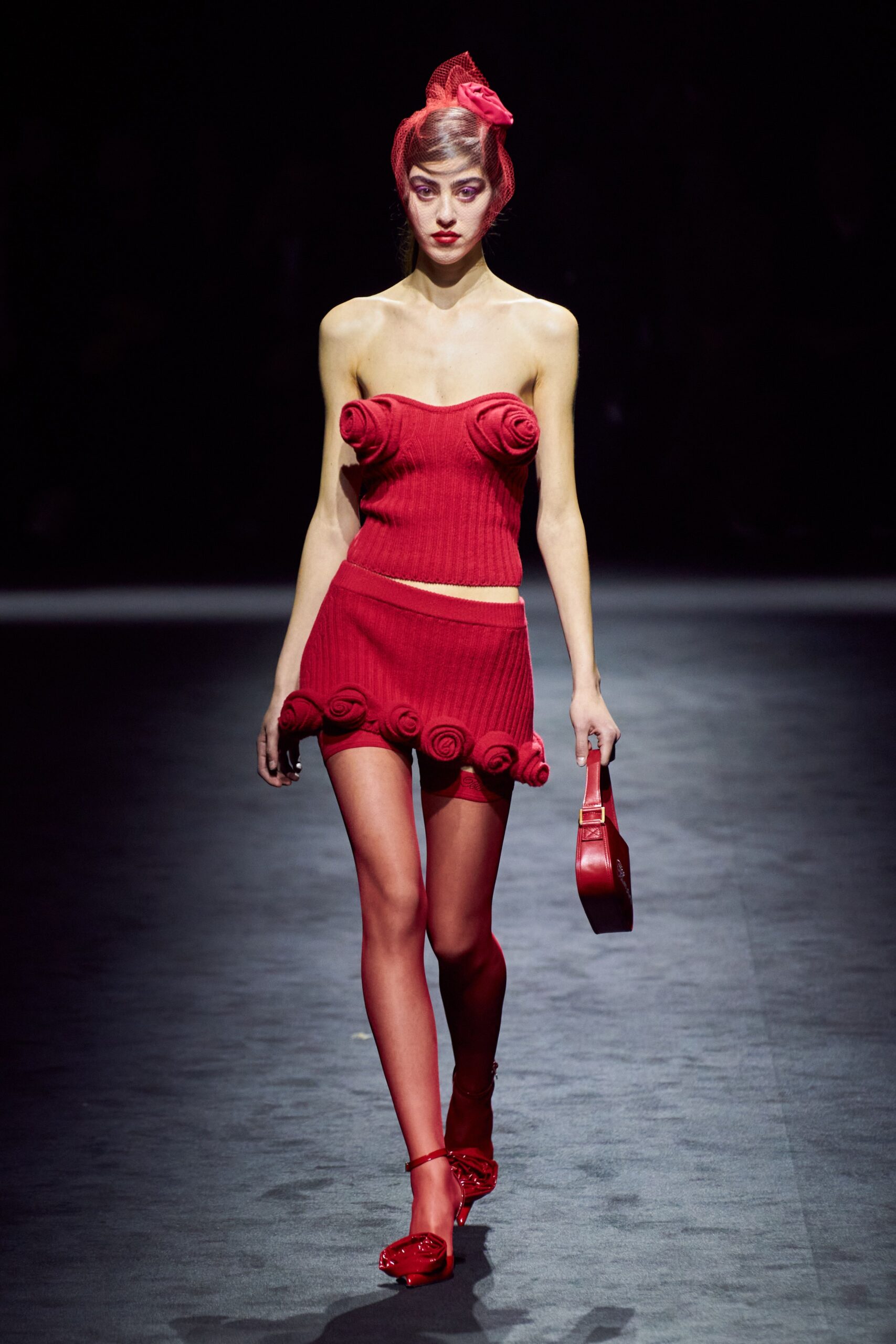 red nylon thigh-high sheer tights