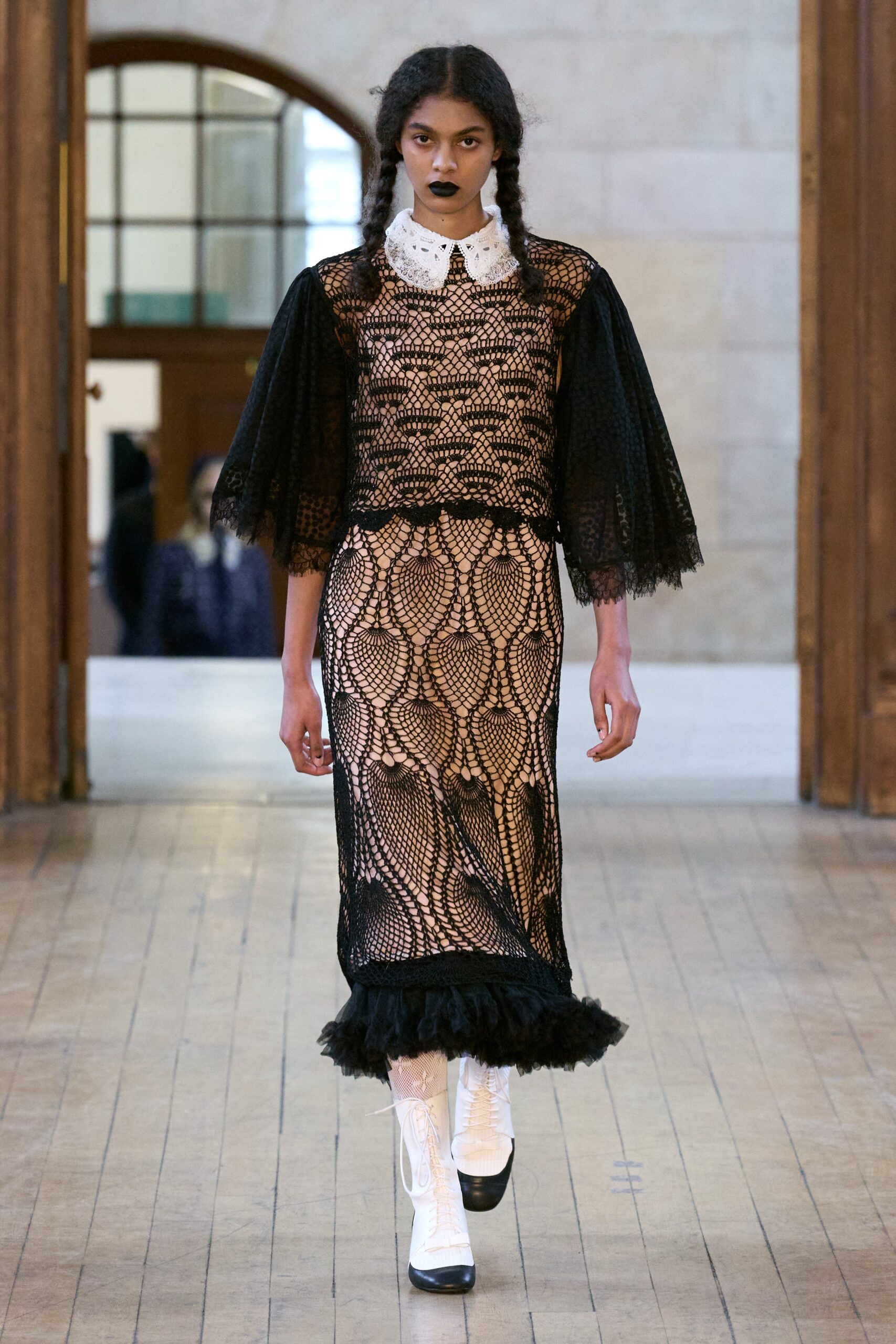 black crochet sheer maxi dress