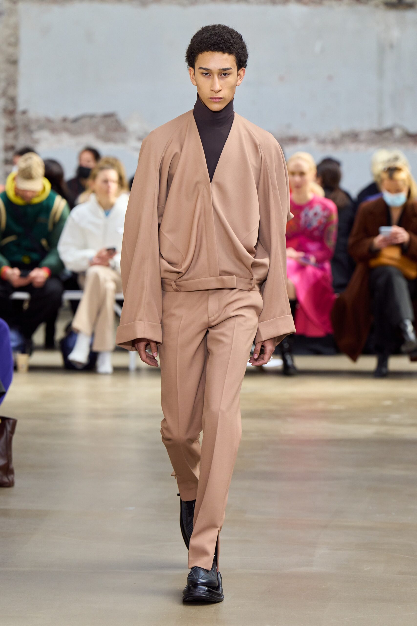 beige draped belted top