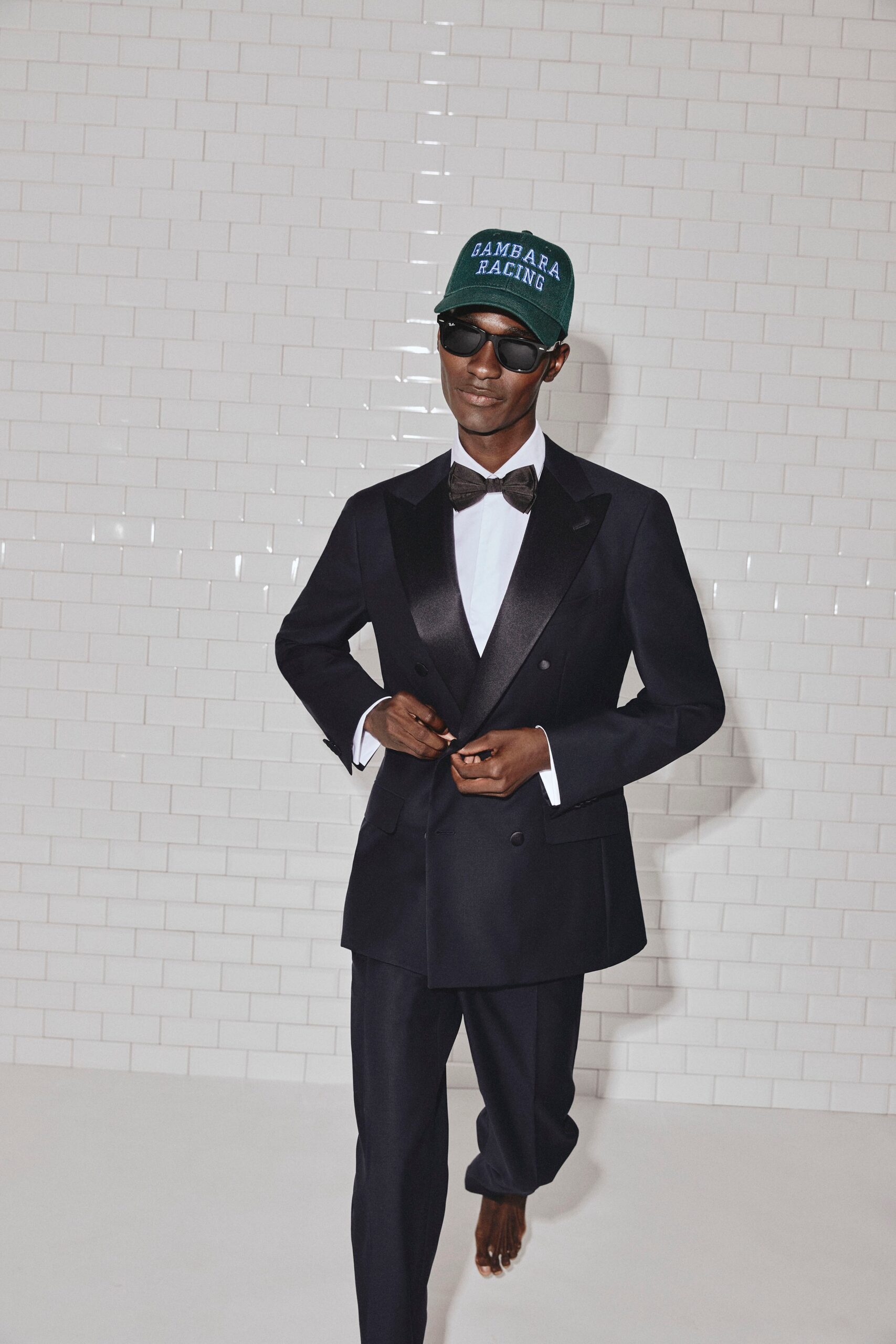 black double-breasted tailored blazer