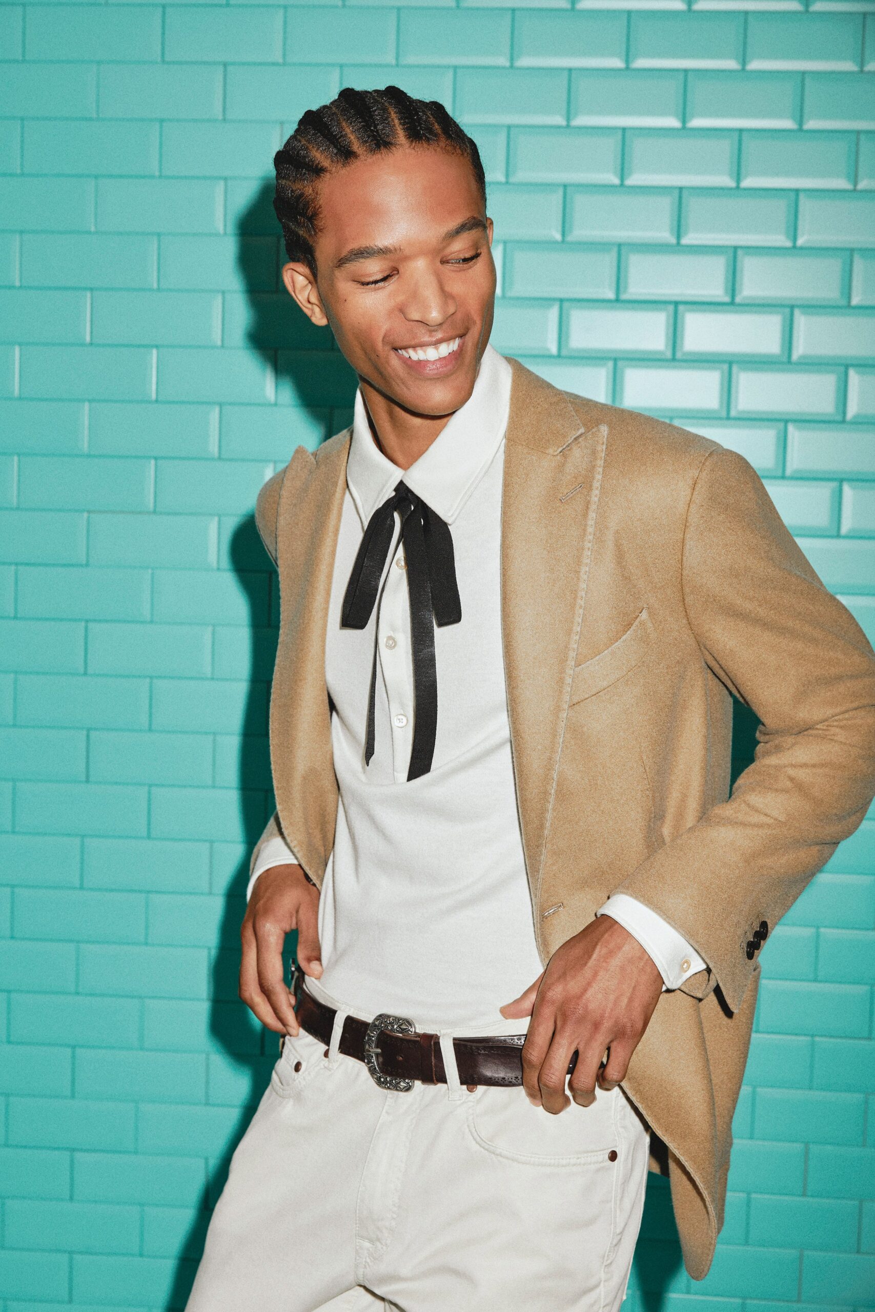 beige tailored wool blazer