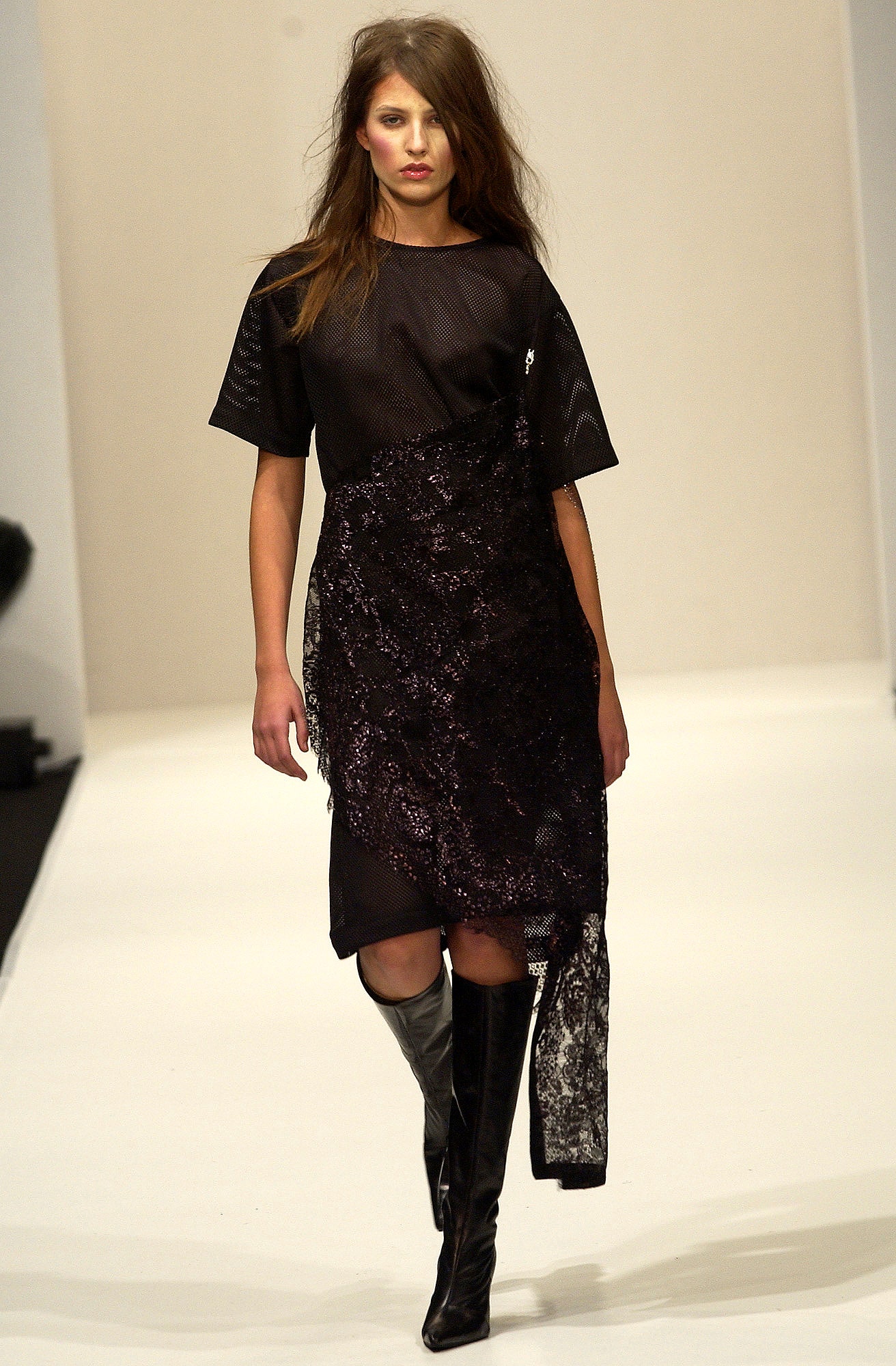 black asymmetric mesh lace dress