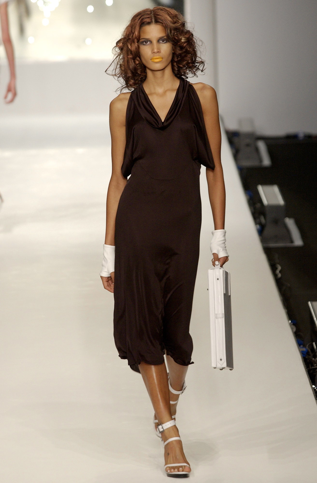 brown satin halter jumpsuit