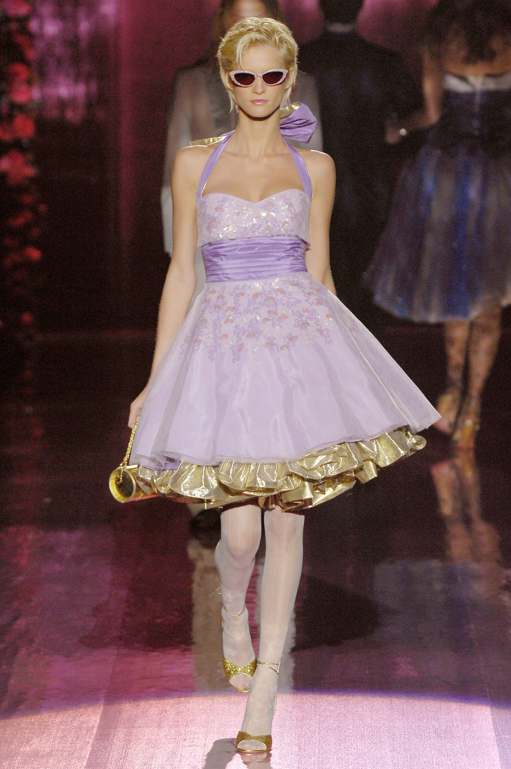 lavender tulle halter sweetheart fitted floral ruched mini-dress