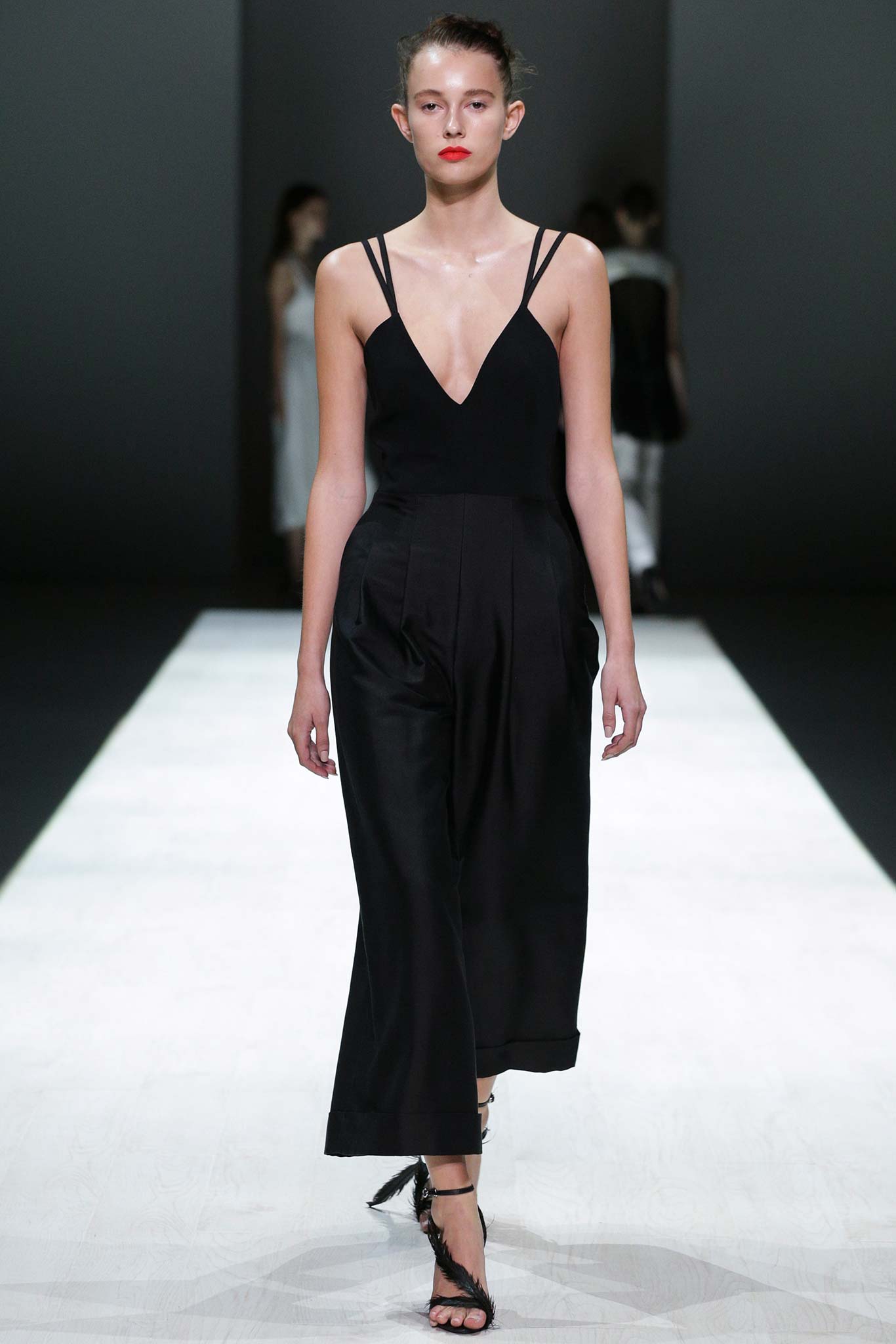 black unknown spaghetti-strap low-cut relaxed wide-leg jumpsuit