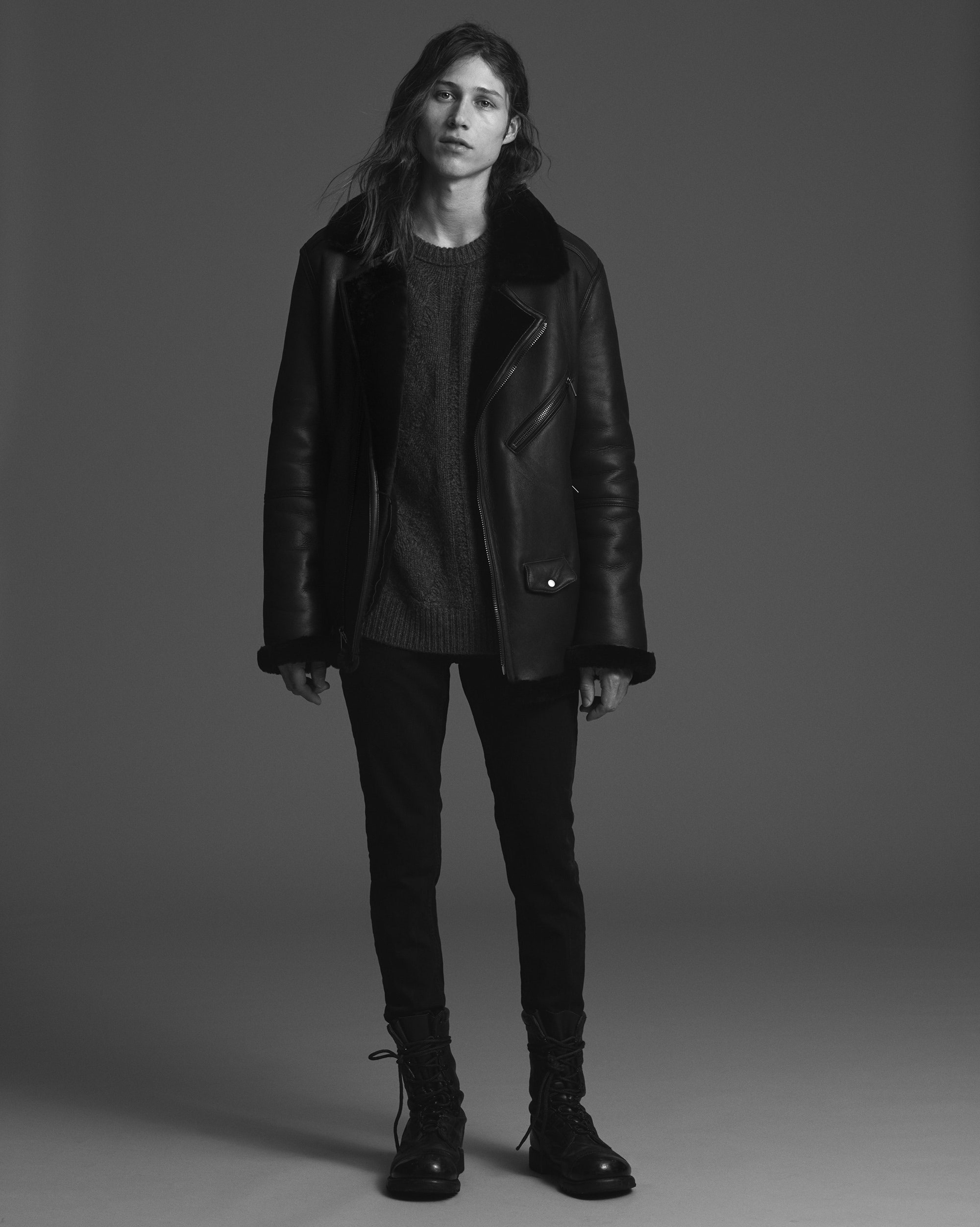 black leather shearling jacket