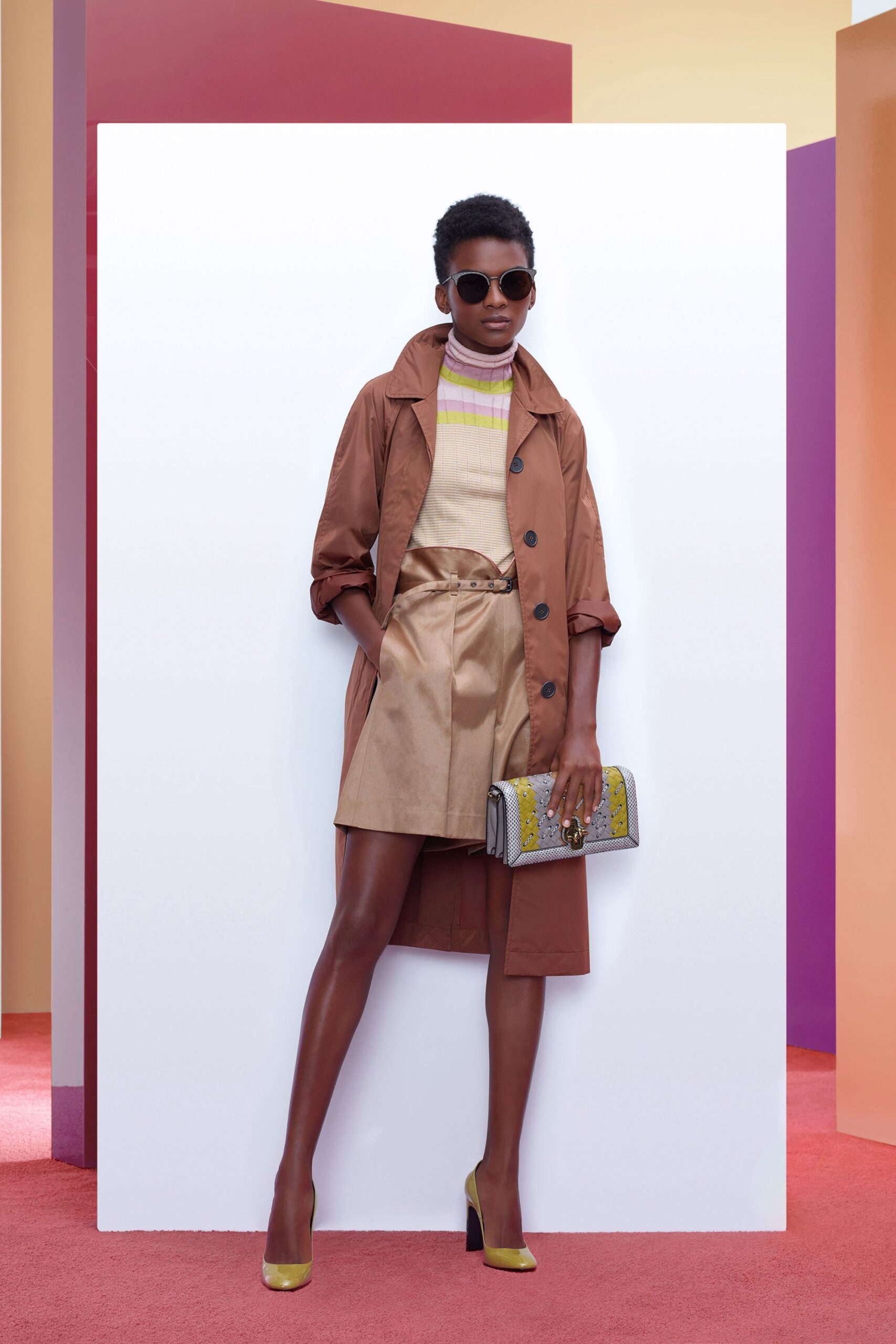 brown nylon long-sleeve collared relaxed buttoned midi coat
