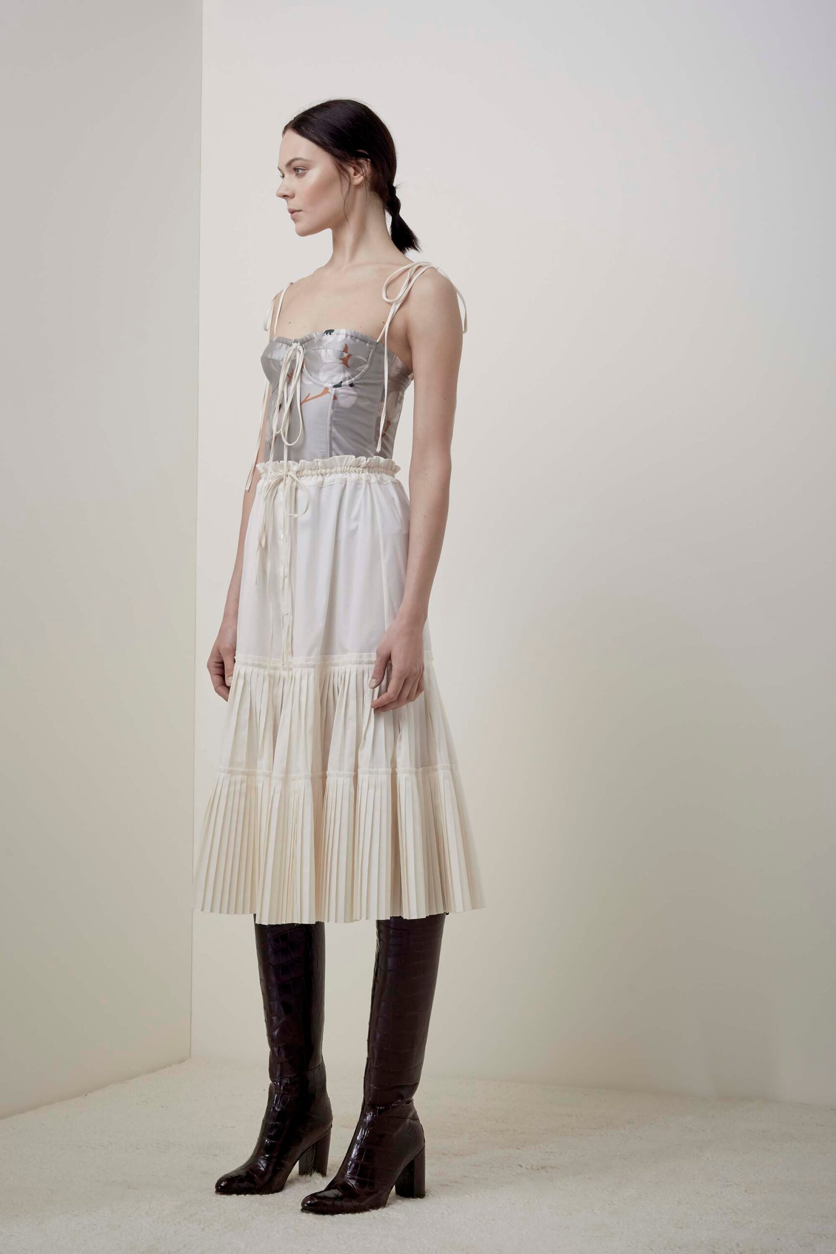 ivory pleated midi dress