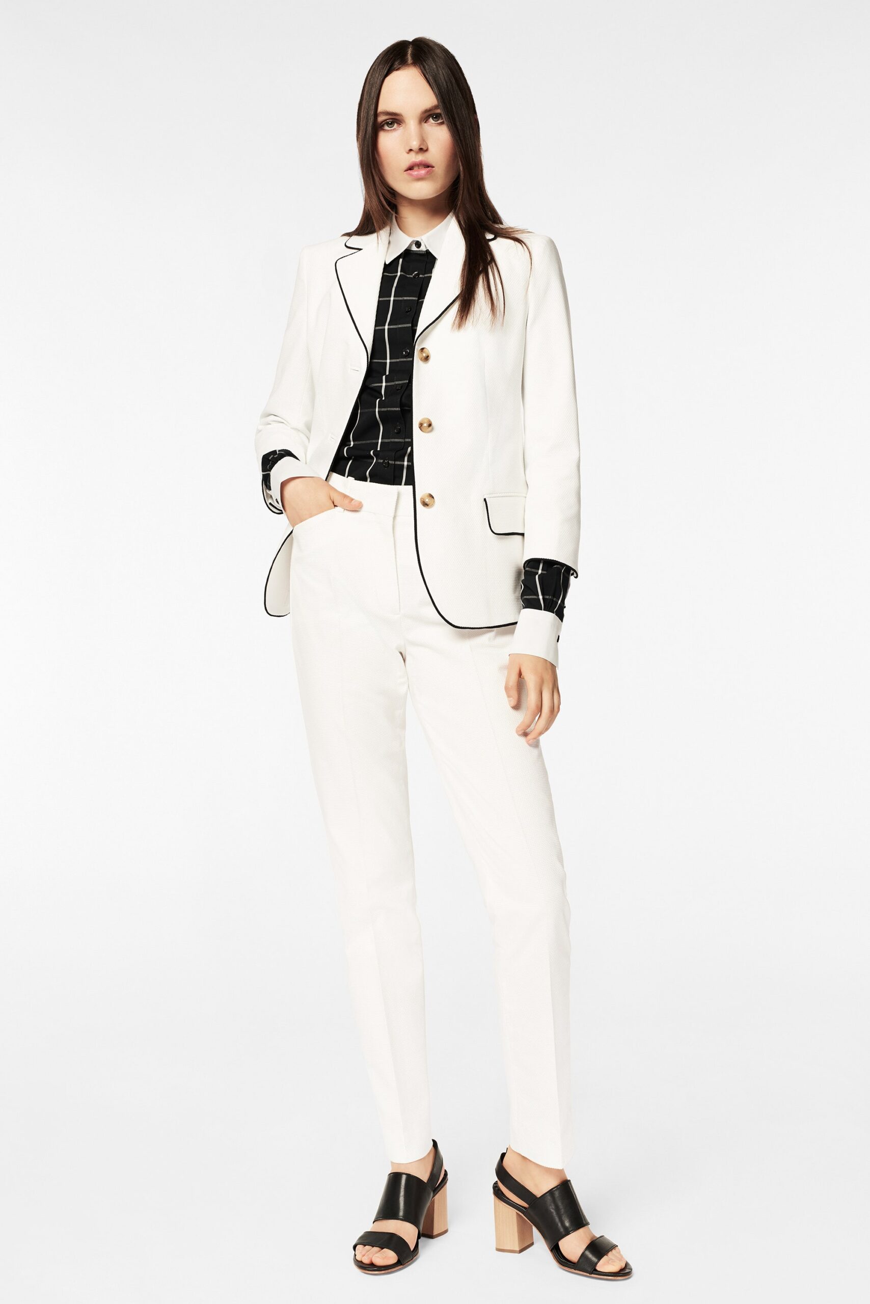 white piped tailored blazer