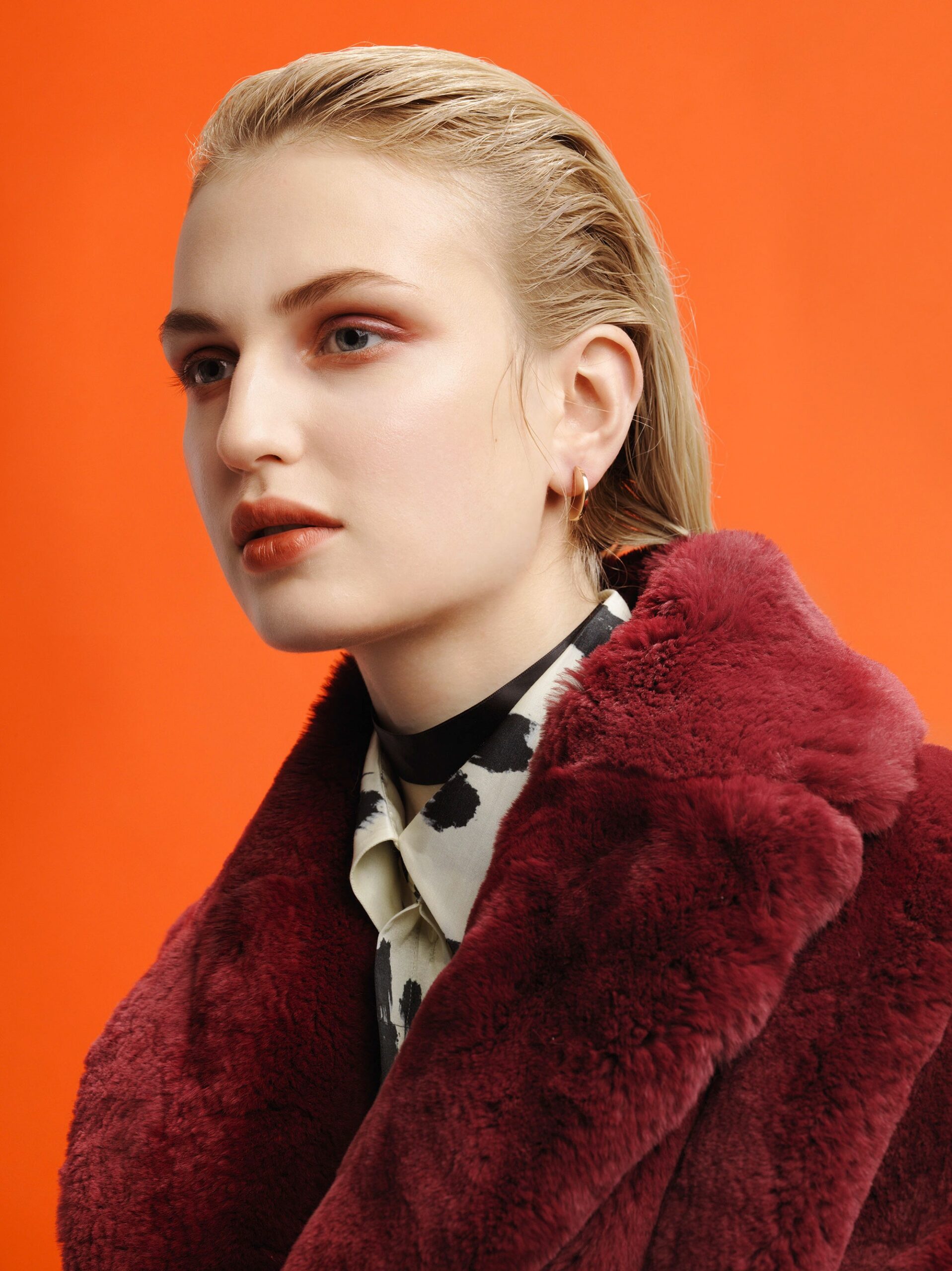 burgundy plush fur coat