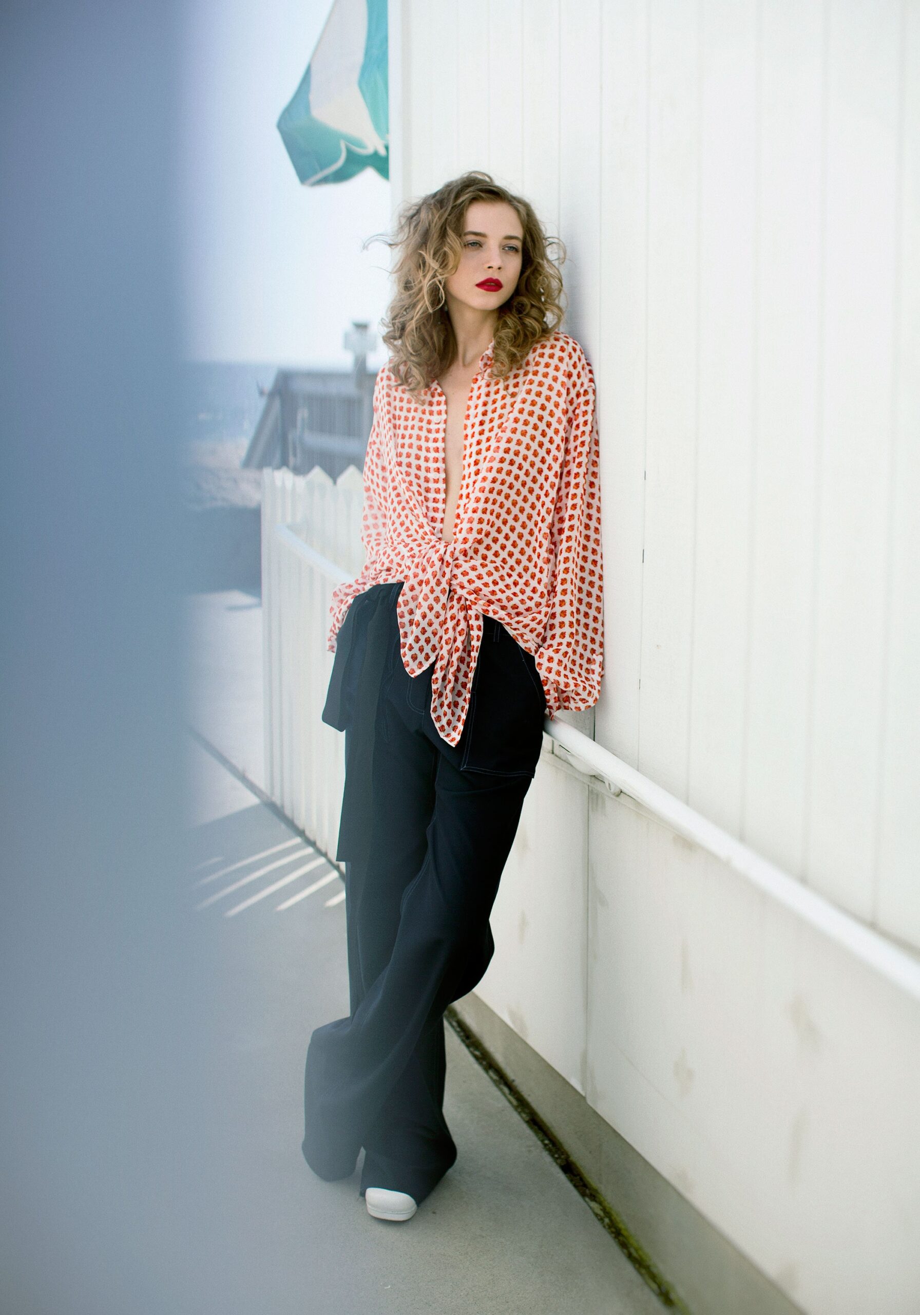 printed tie-front chiffon blouse