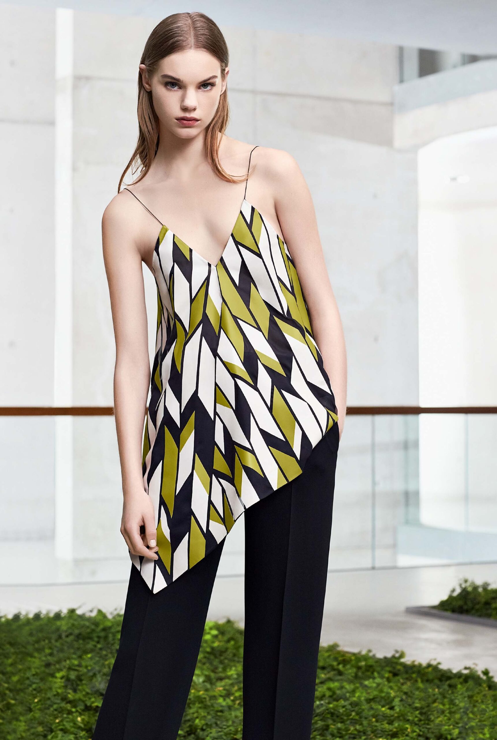 multi satin spaghetti-strap v-neck relaxed printed top