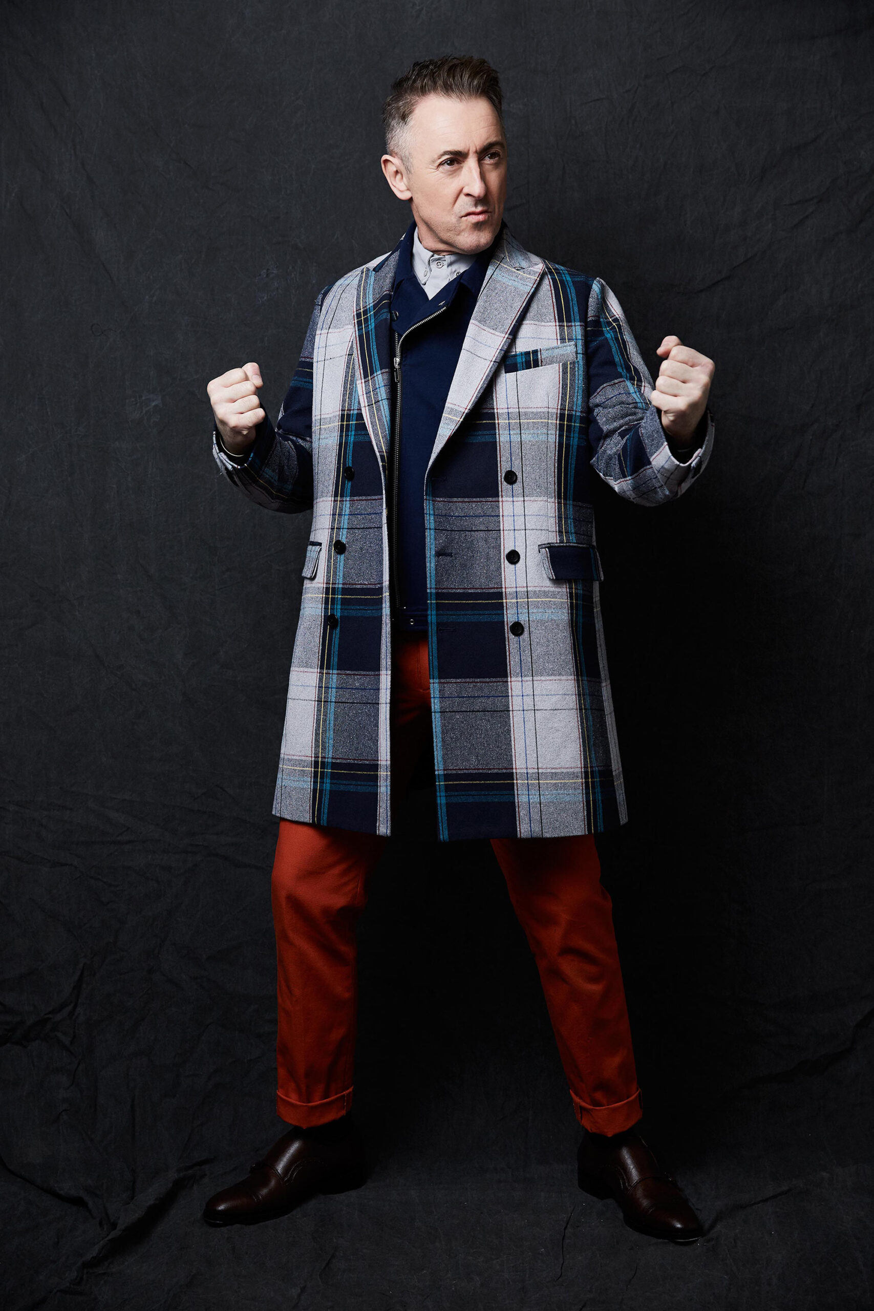 gray checked double-breasted coat