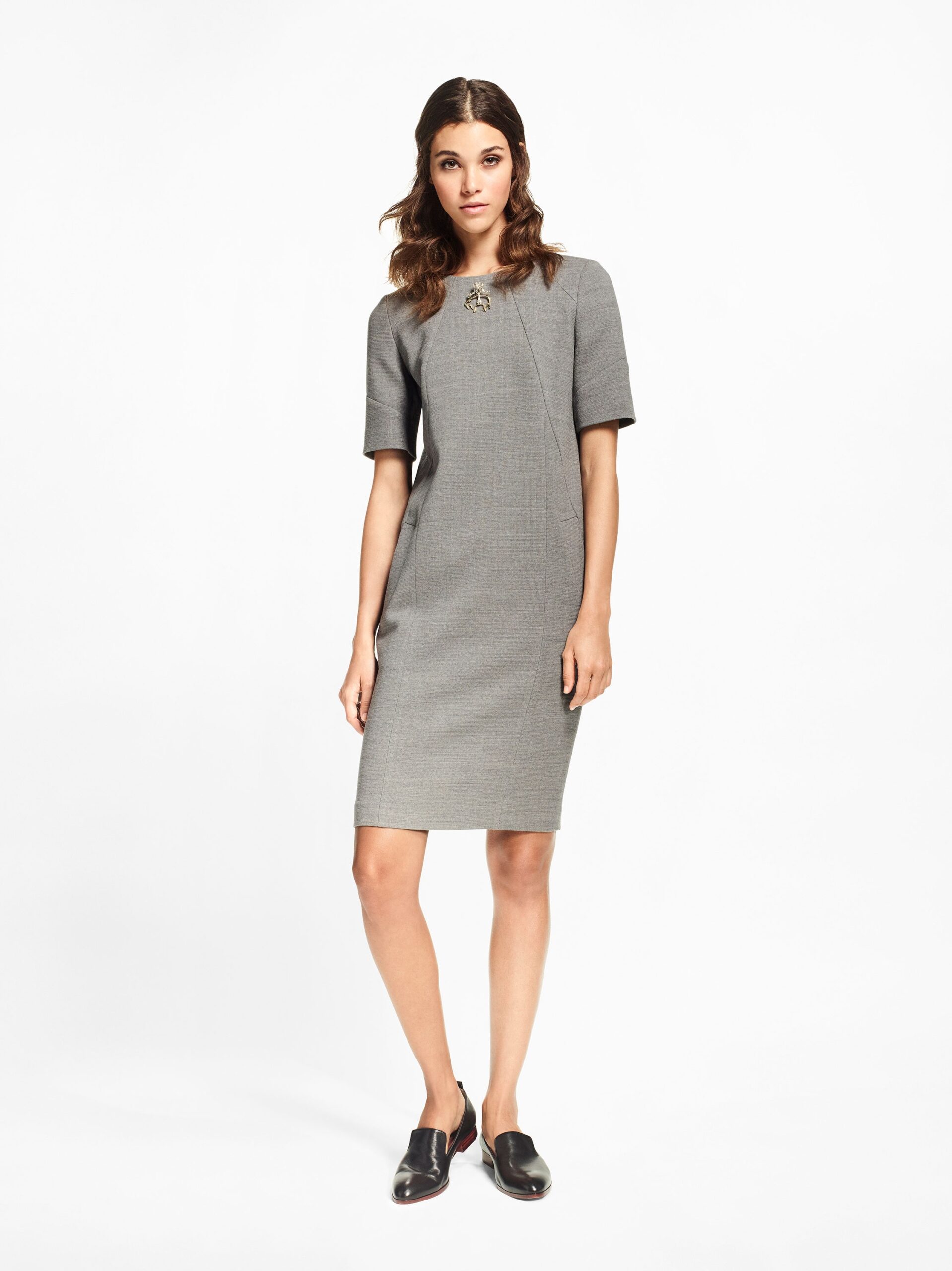 gray unknown short-sleeve boat-neck tailored midi midi-dress