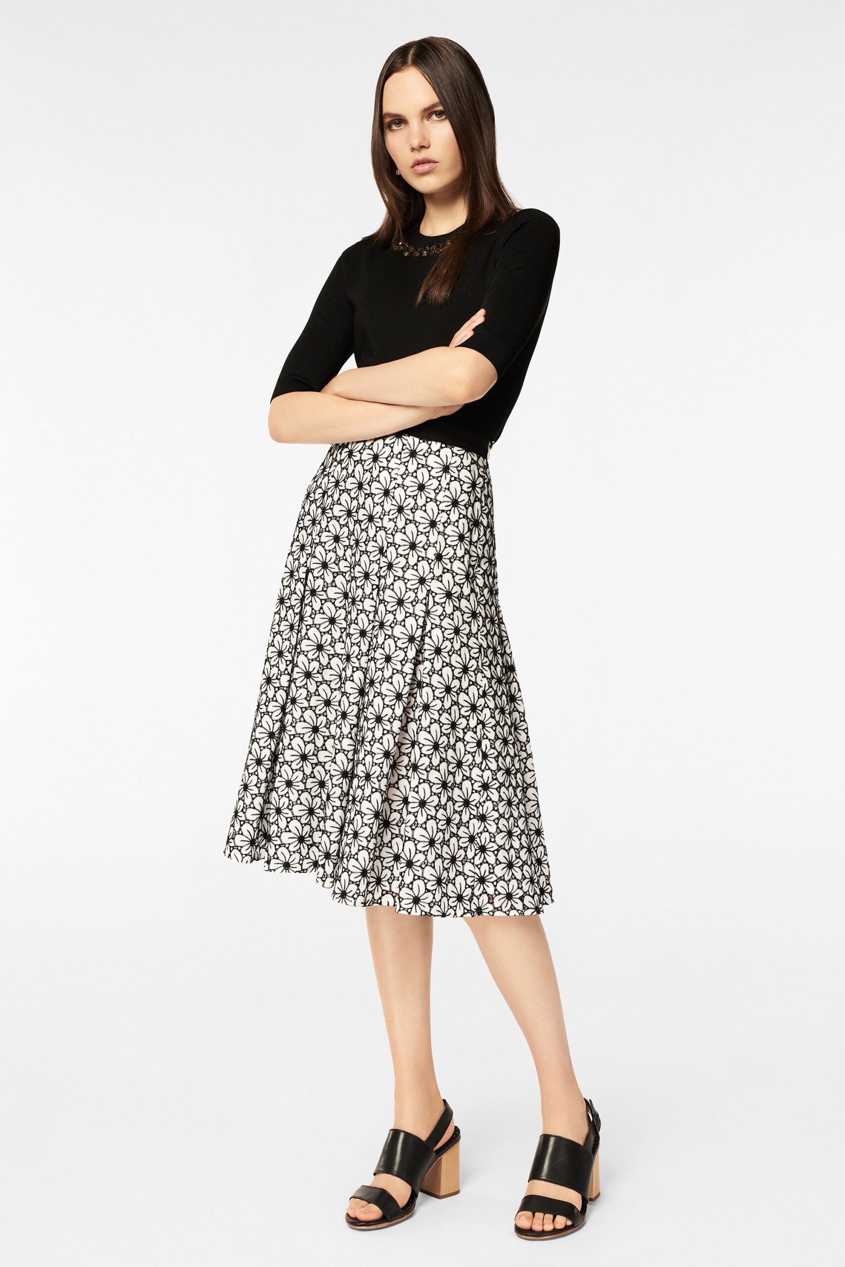 black floral midi skirt