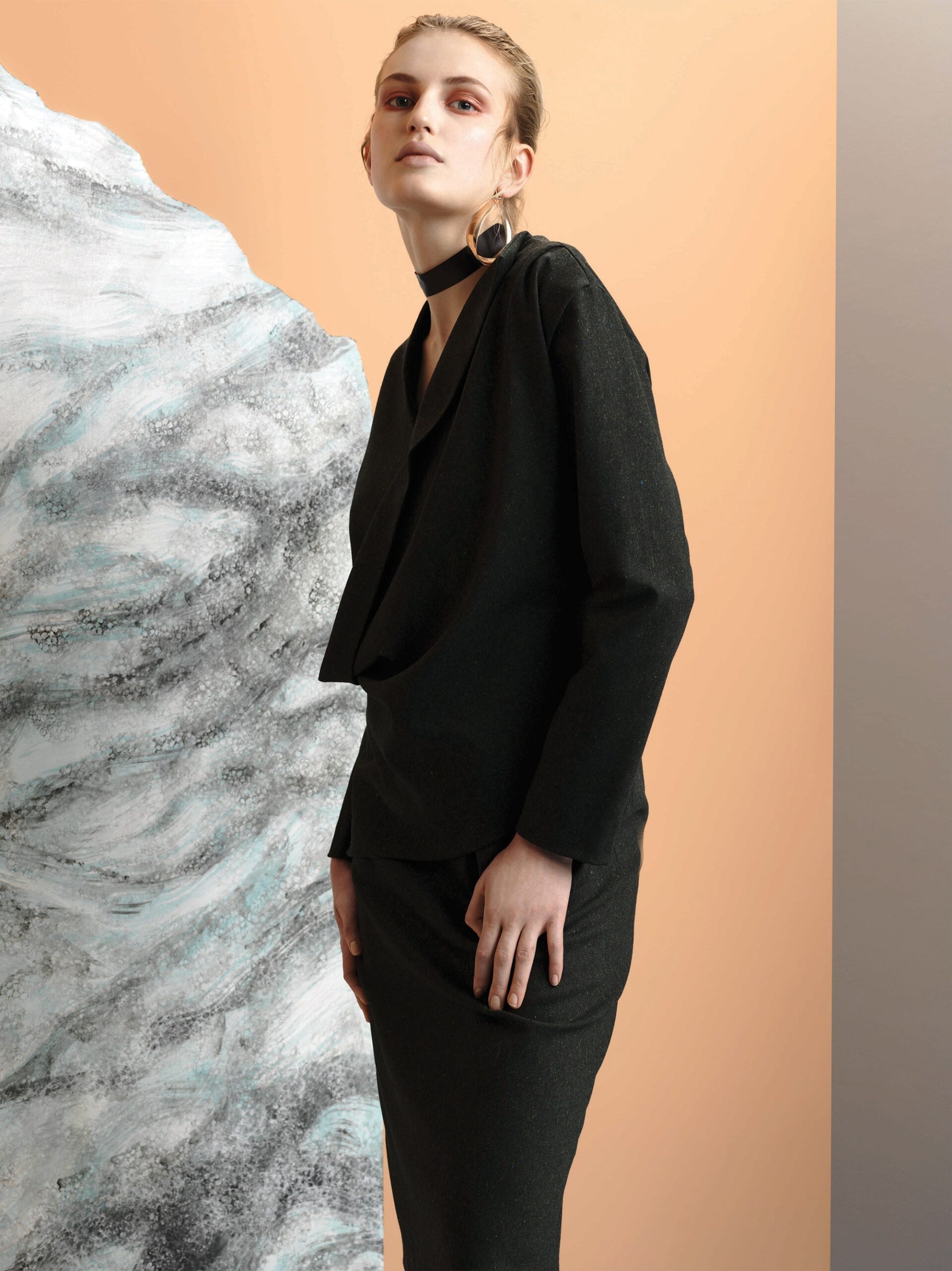 black draped lapel jacket