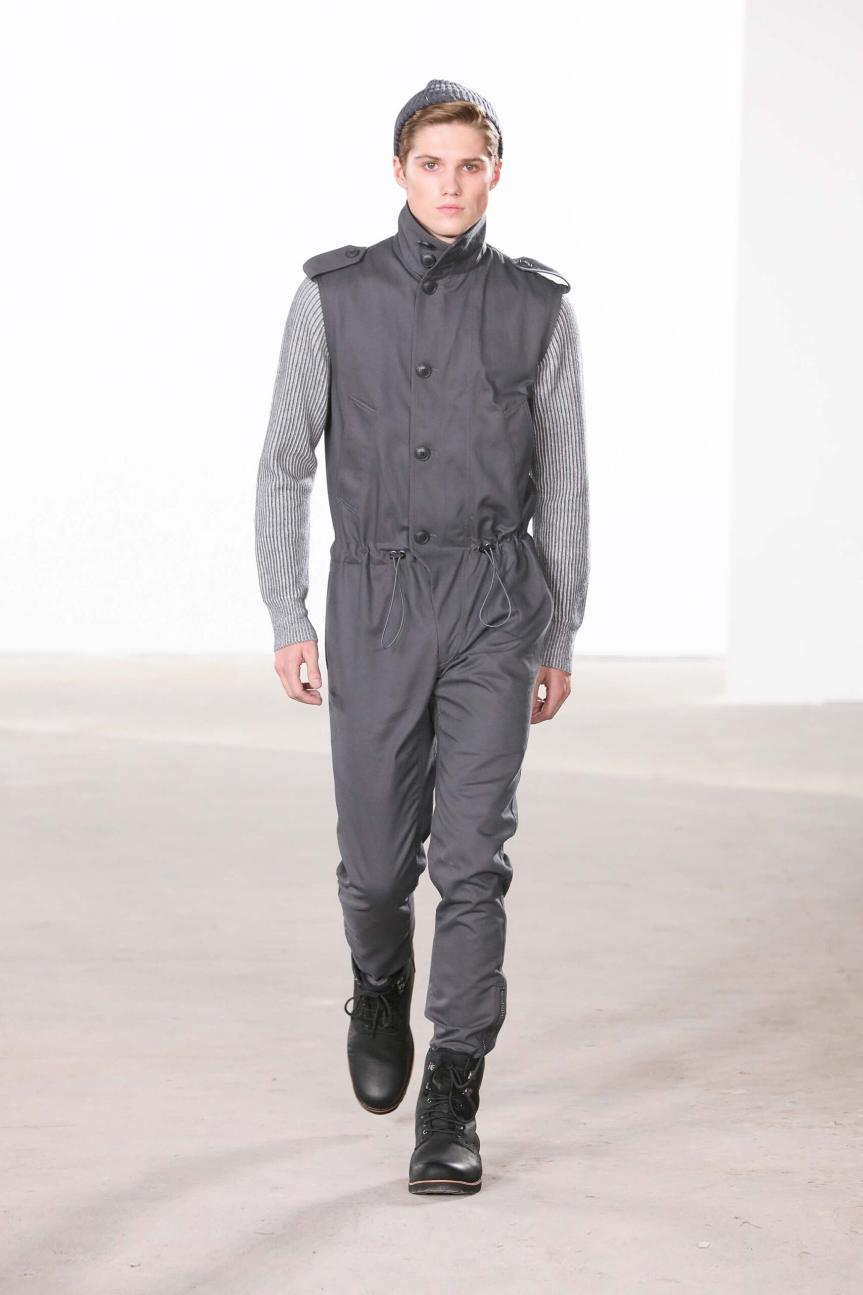 gray drawstring utility jumpsuit