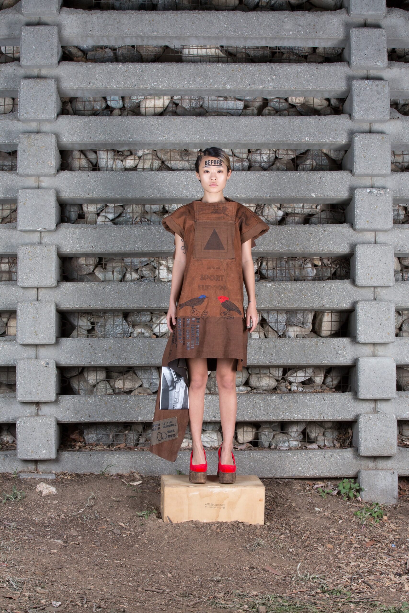 printed brown asymmetric mini dress