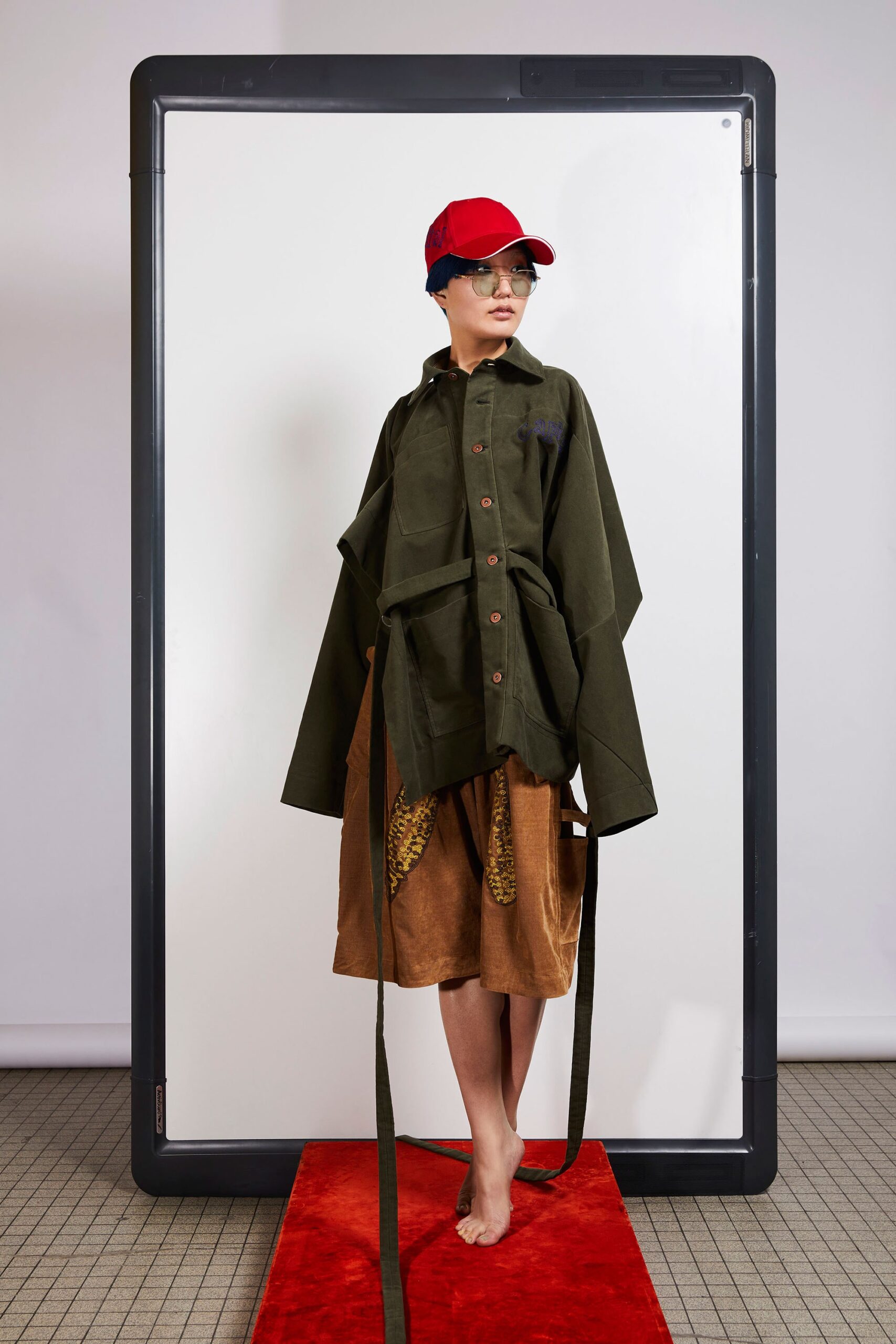 oversized green buttoned jacket