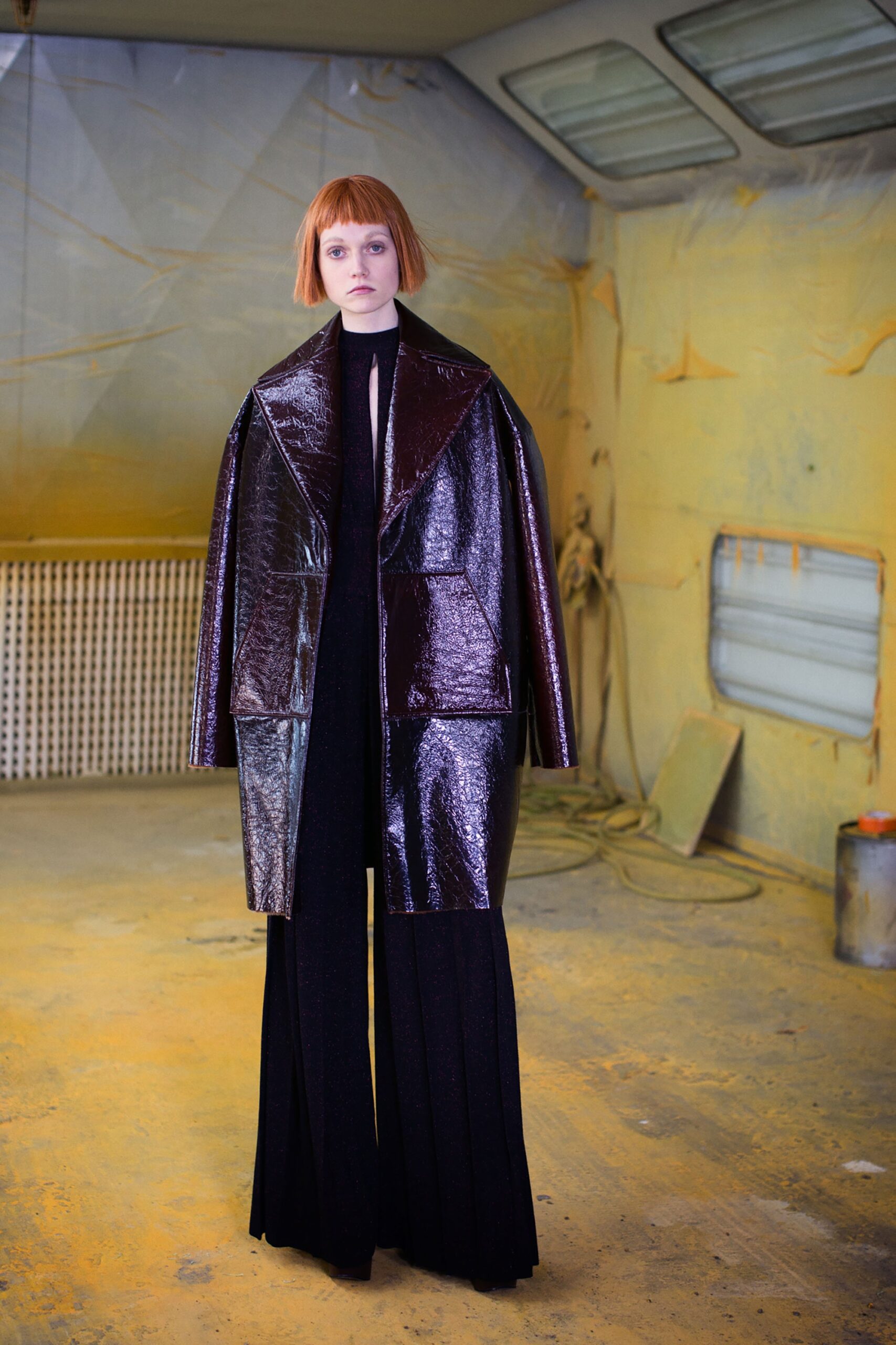 oversized glossy vinyl car coat