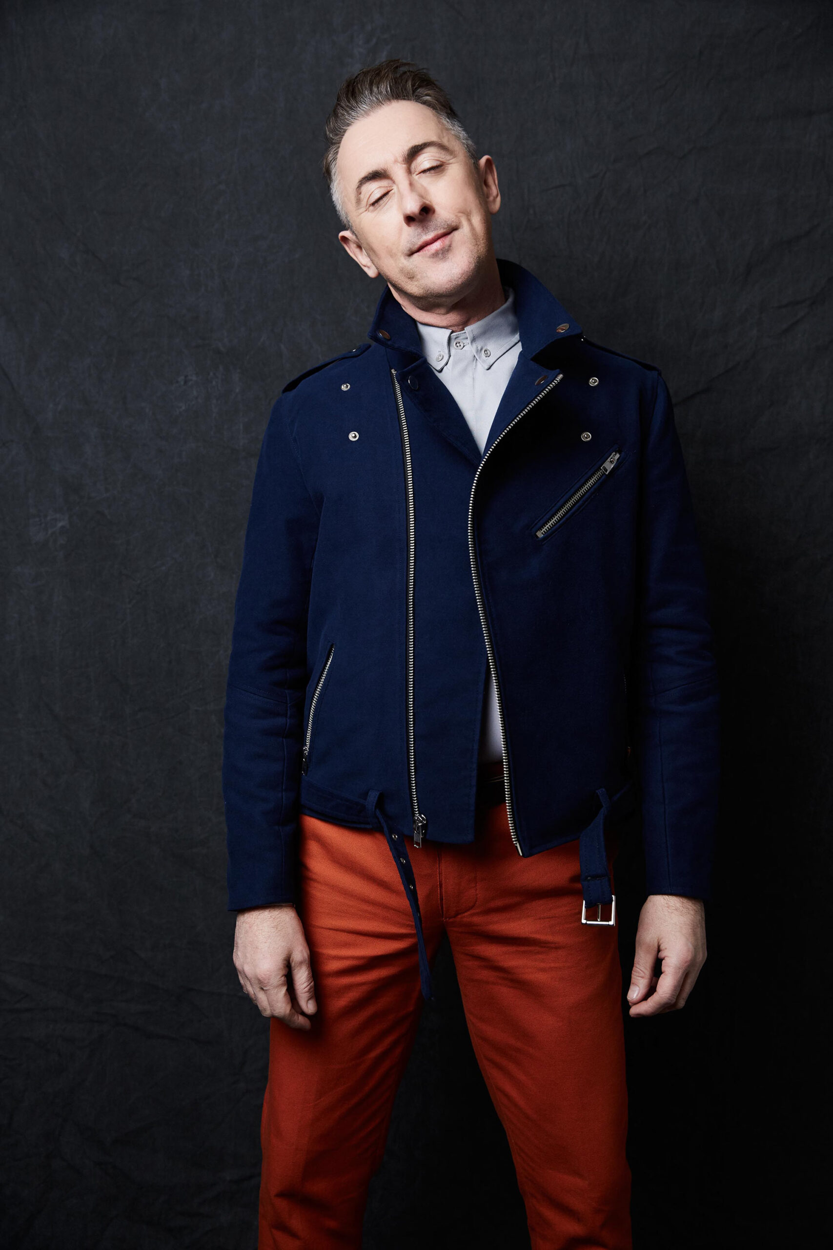 blue asymmetric zippered jacket