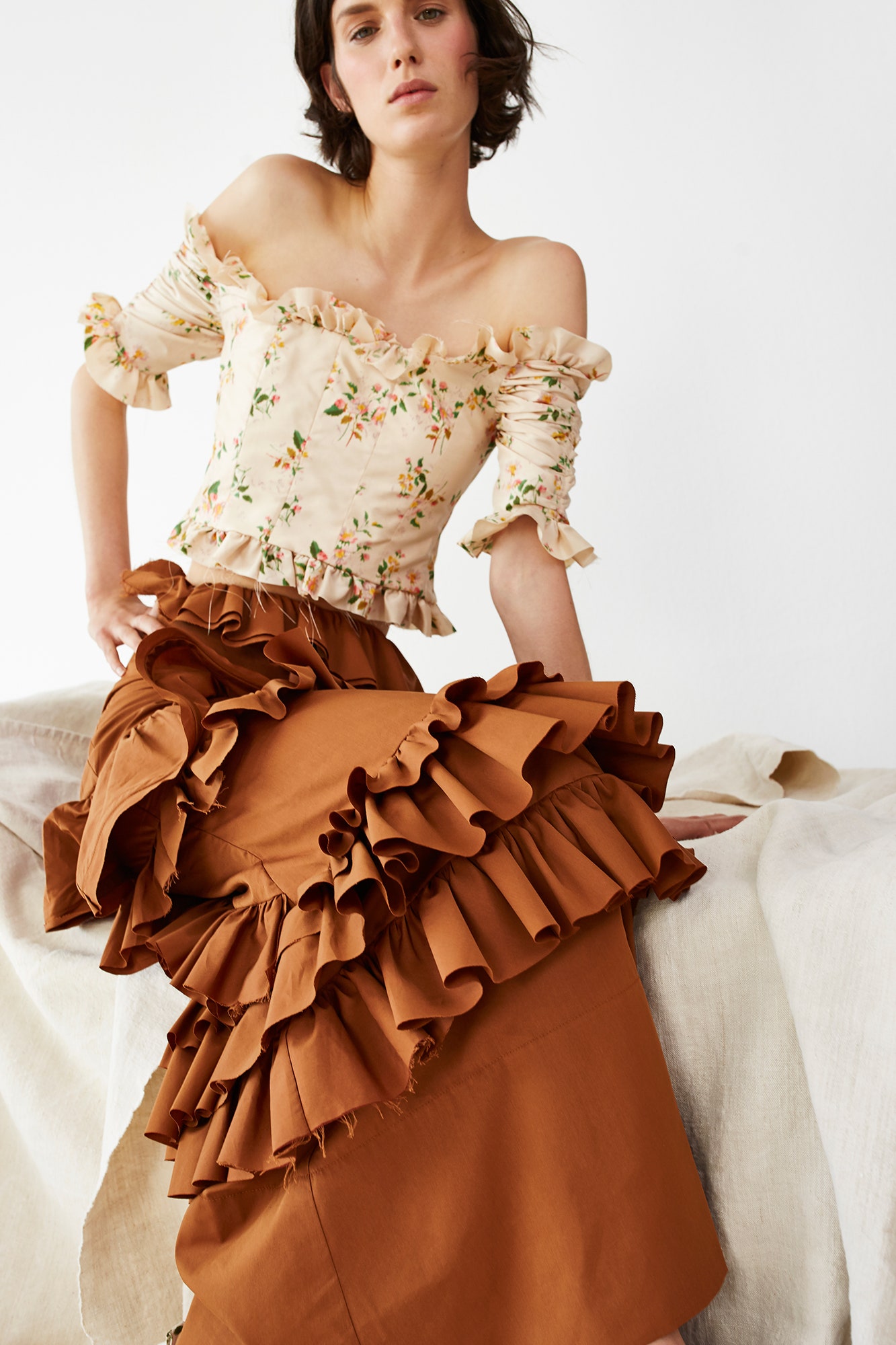 ruffled brown maxi skirt