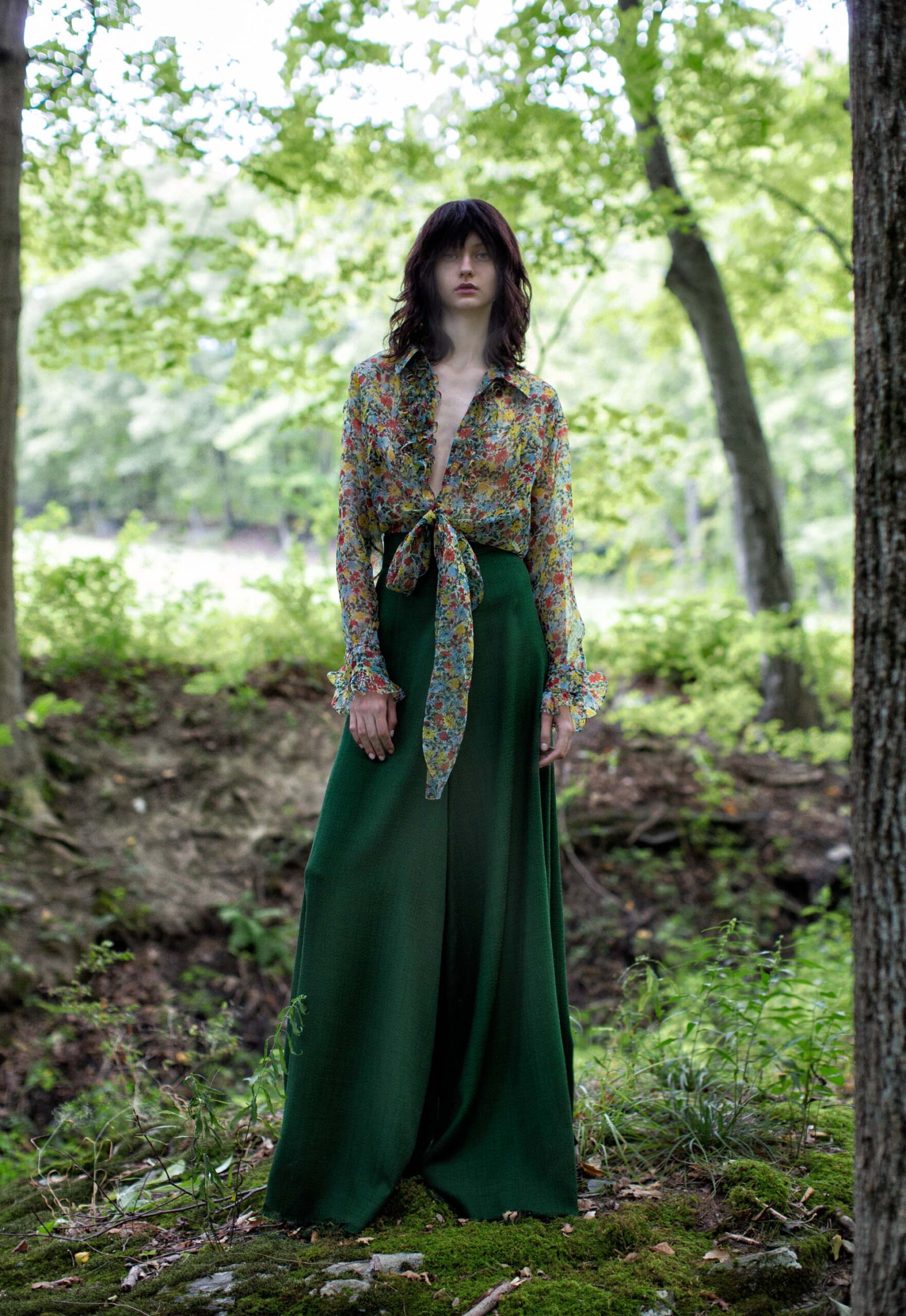 tie-front floral chiffon blouse