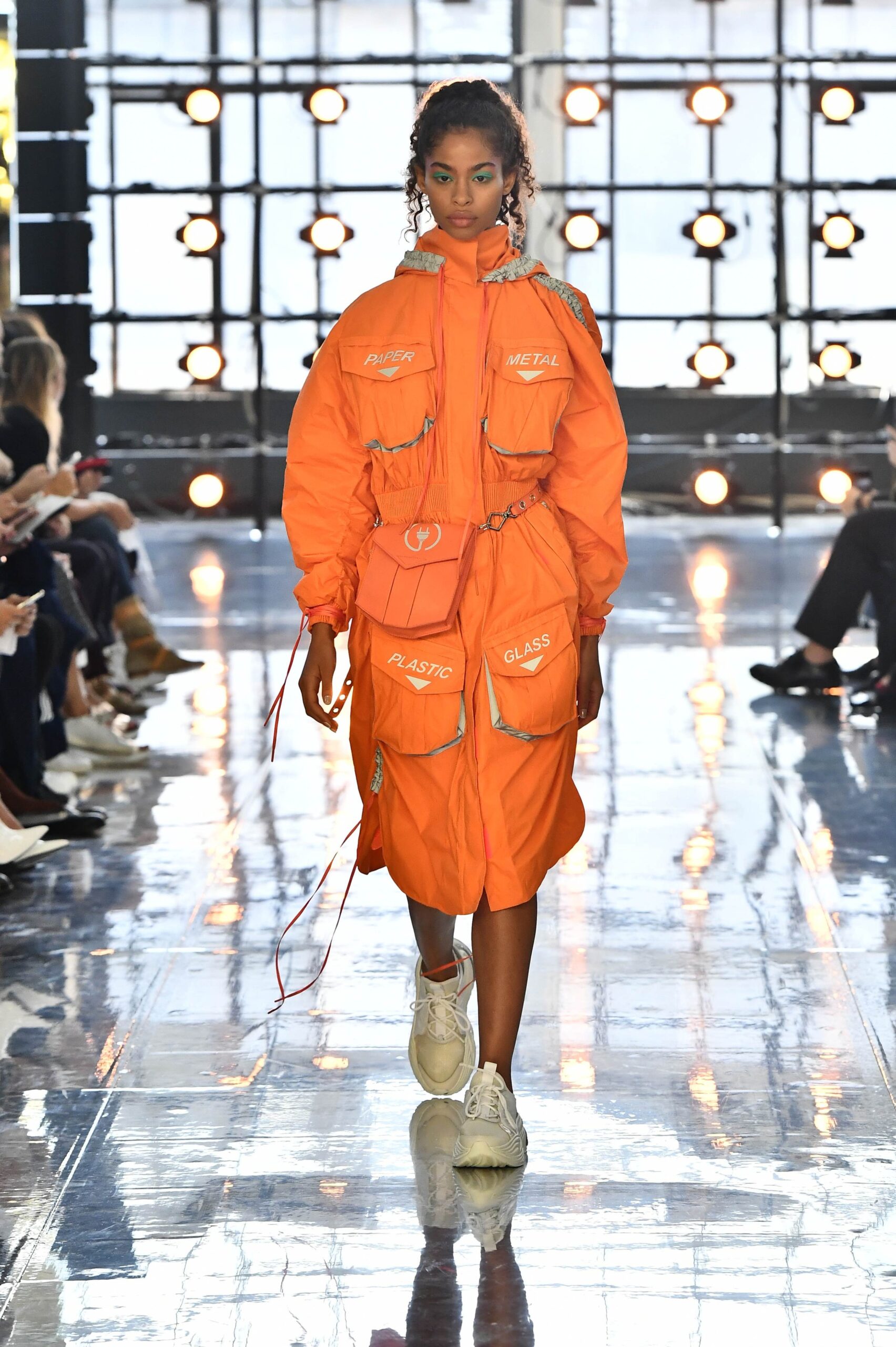 orange utility cargo midi dress