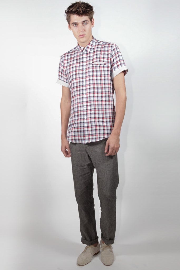 short-sleeve checked button-up shirt
