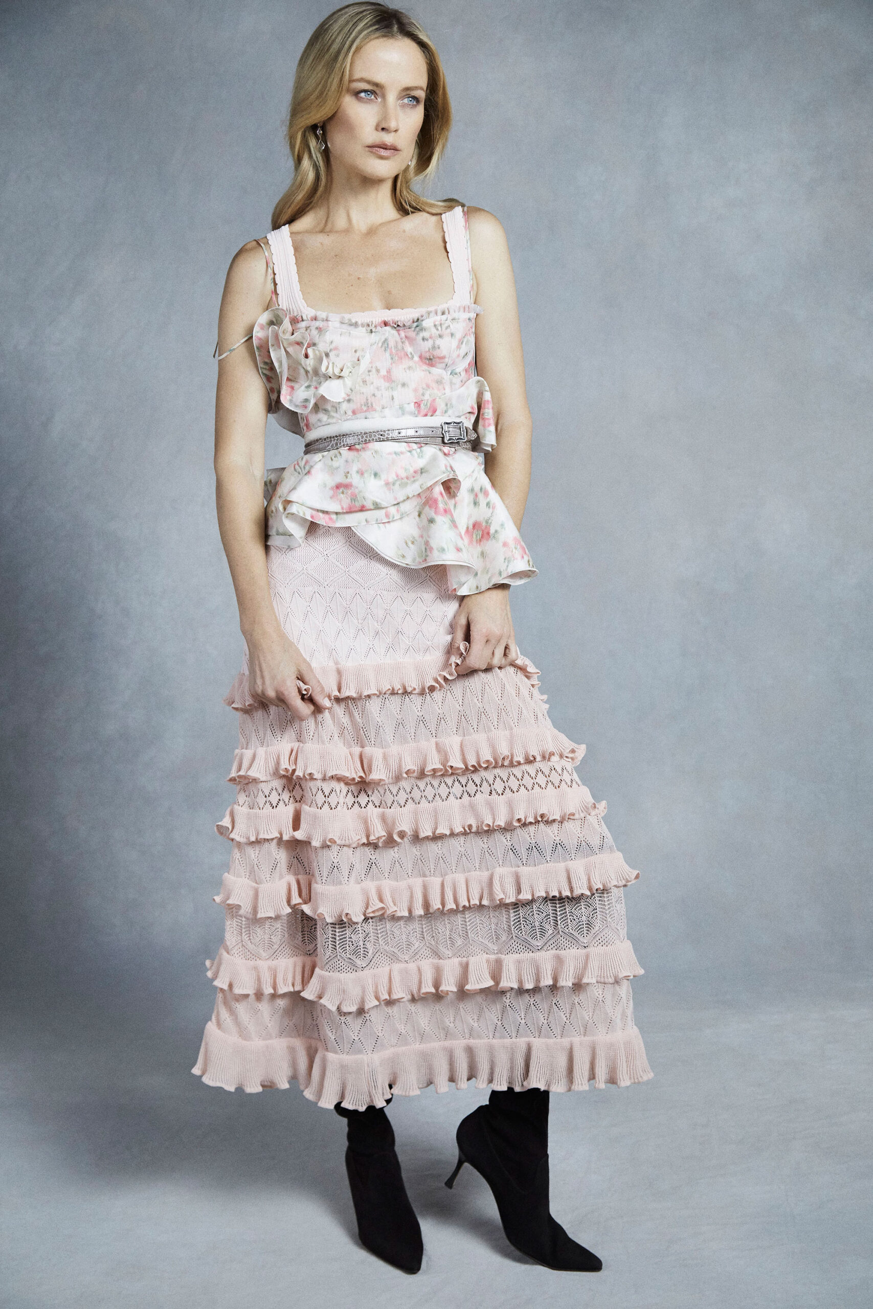 ruffled floral chiffon top