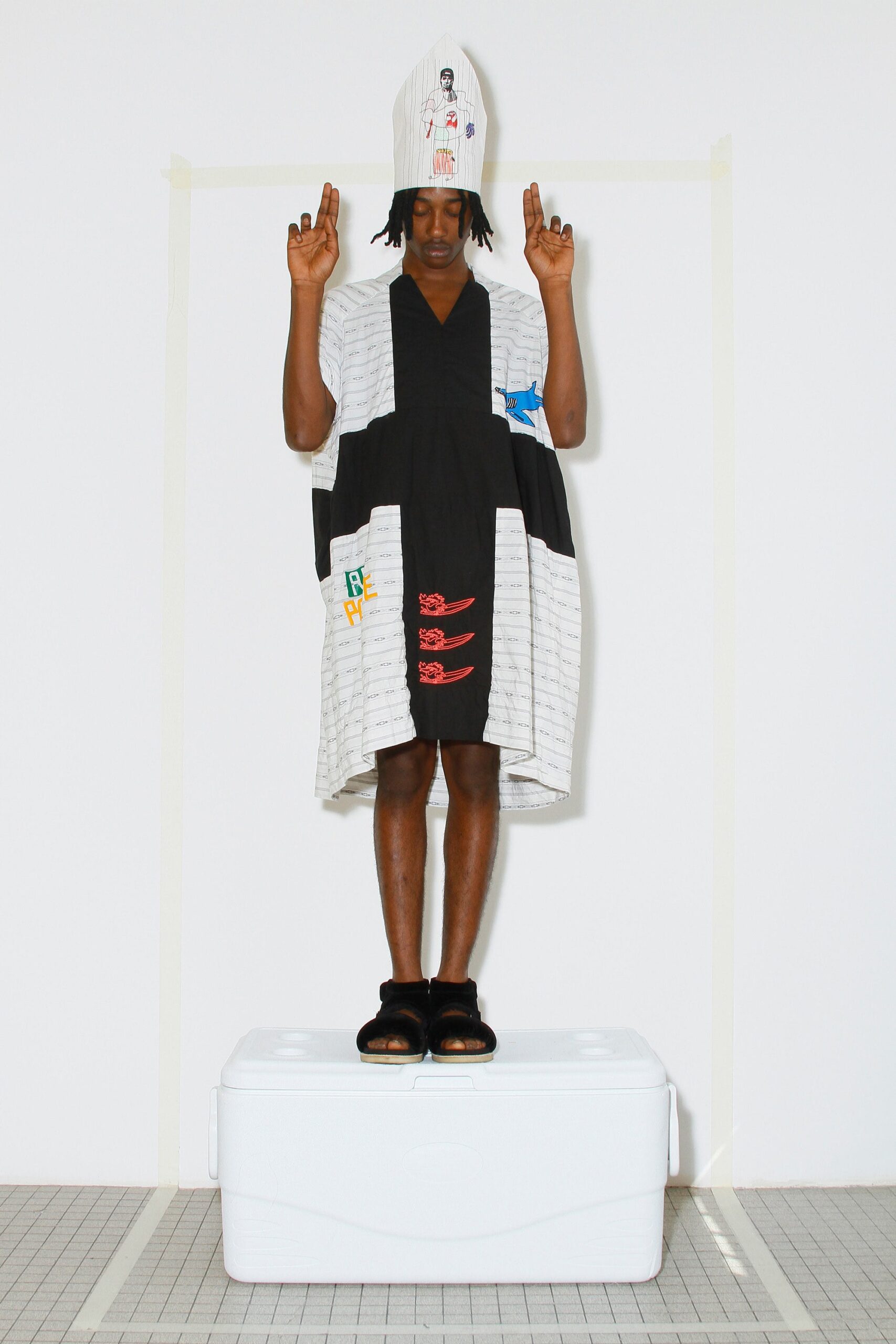 printed color-block midi dress