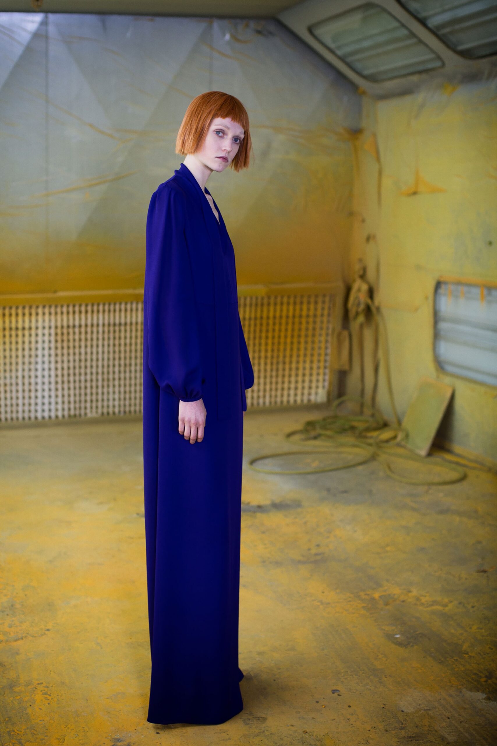 cobalt long-sleeve maxi dress