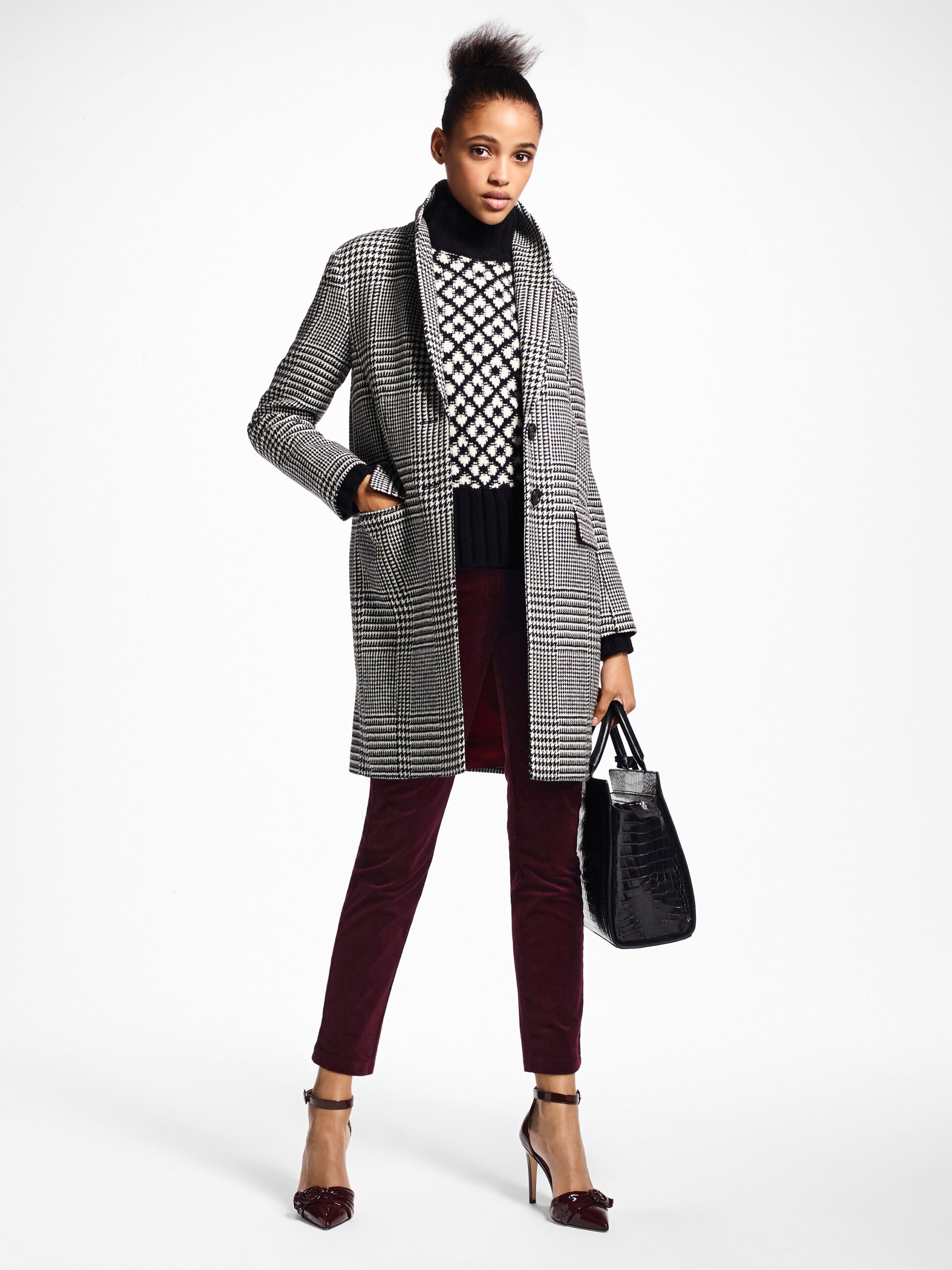 houndstooth wool single-breasted coat