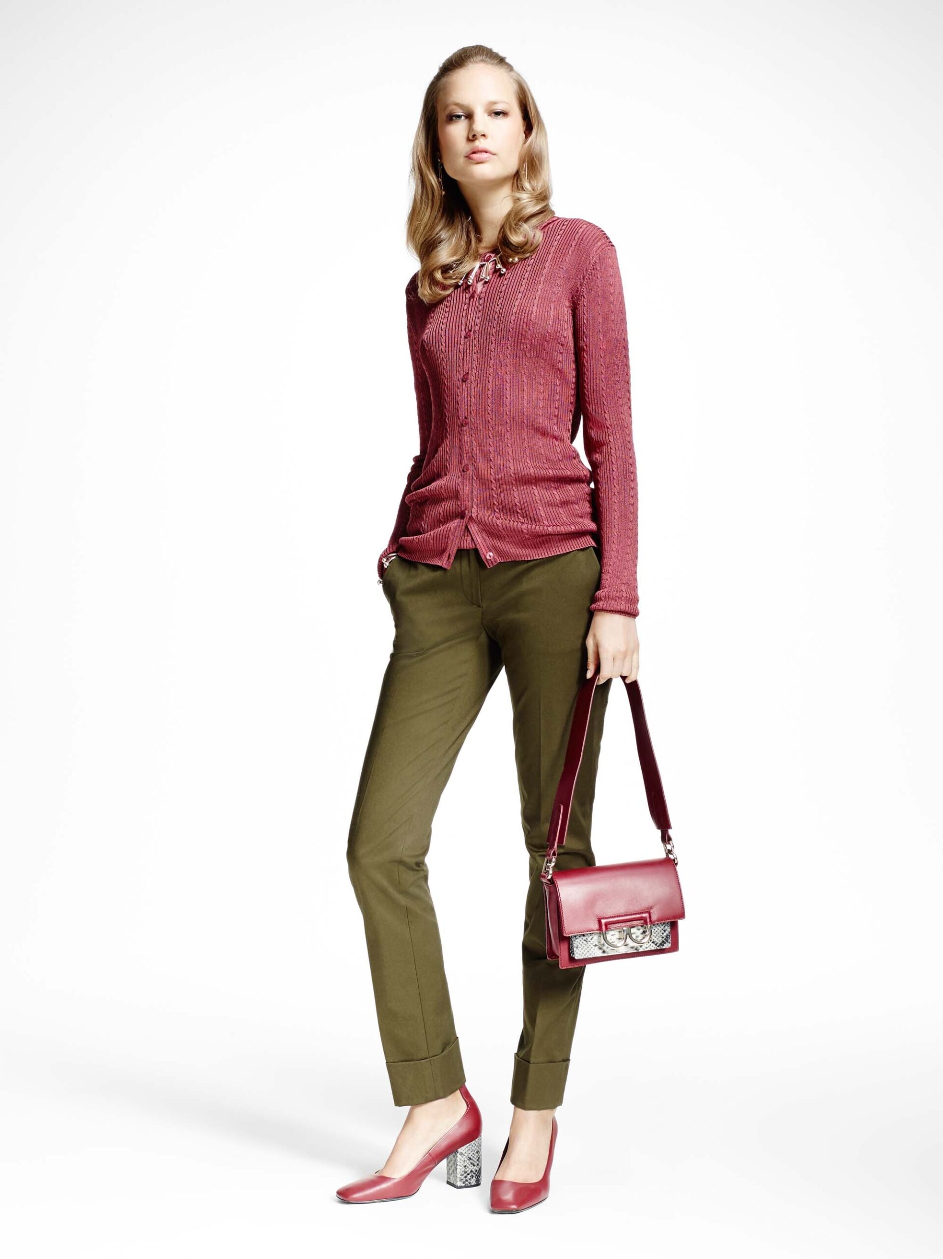 pink ribbed knit cardigan