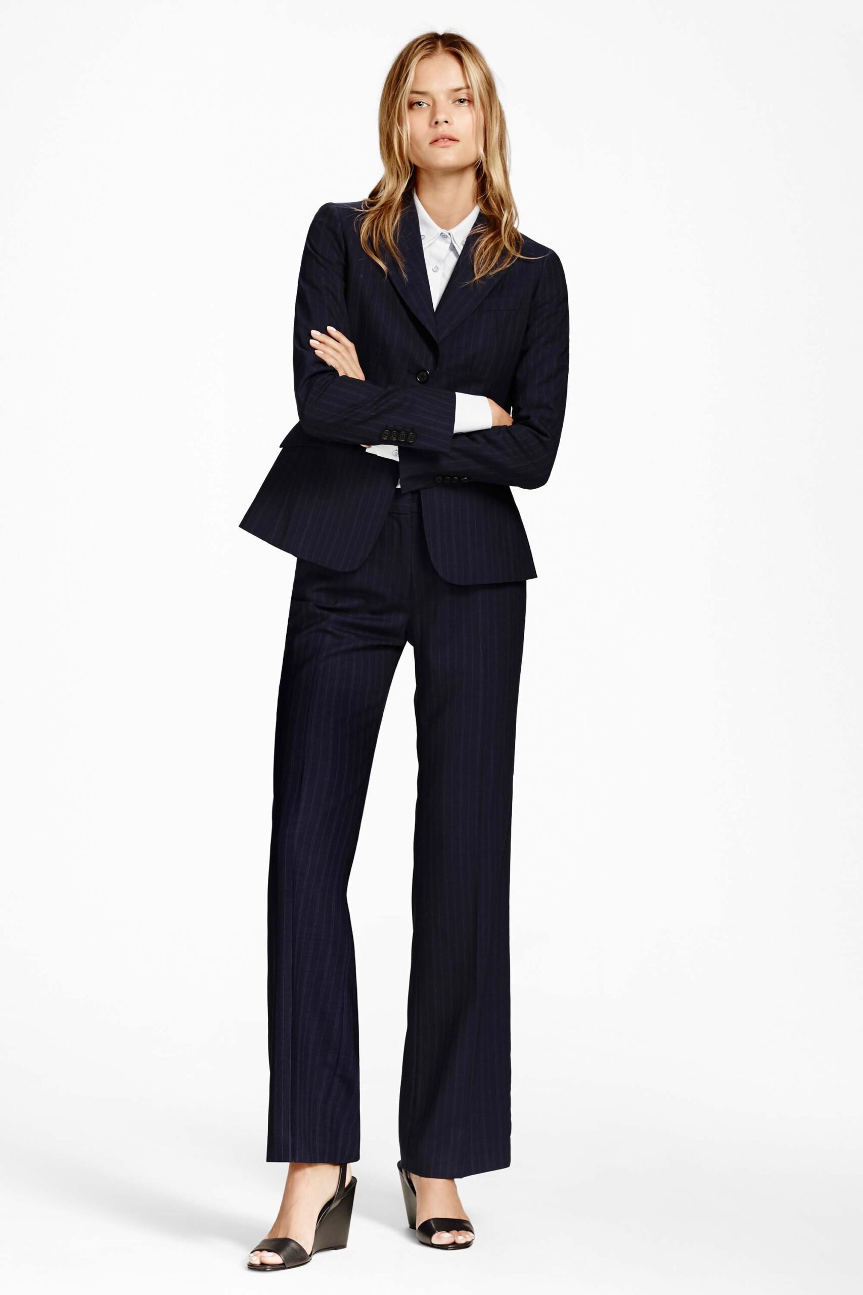 blue unknown long-sleeve collared tailored pinstriped buttoned blazer