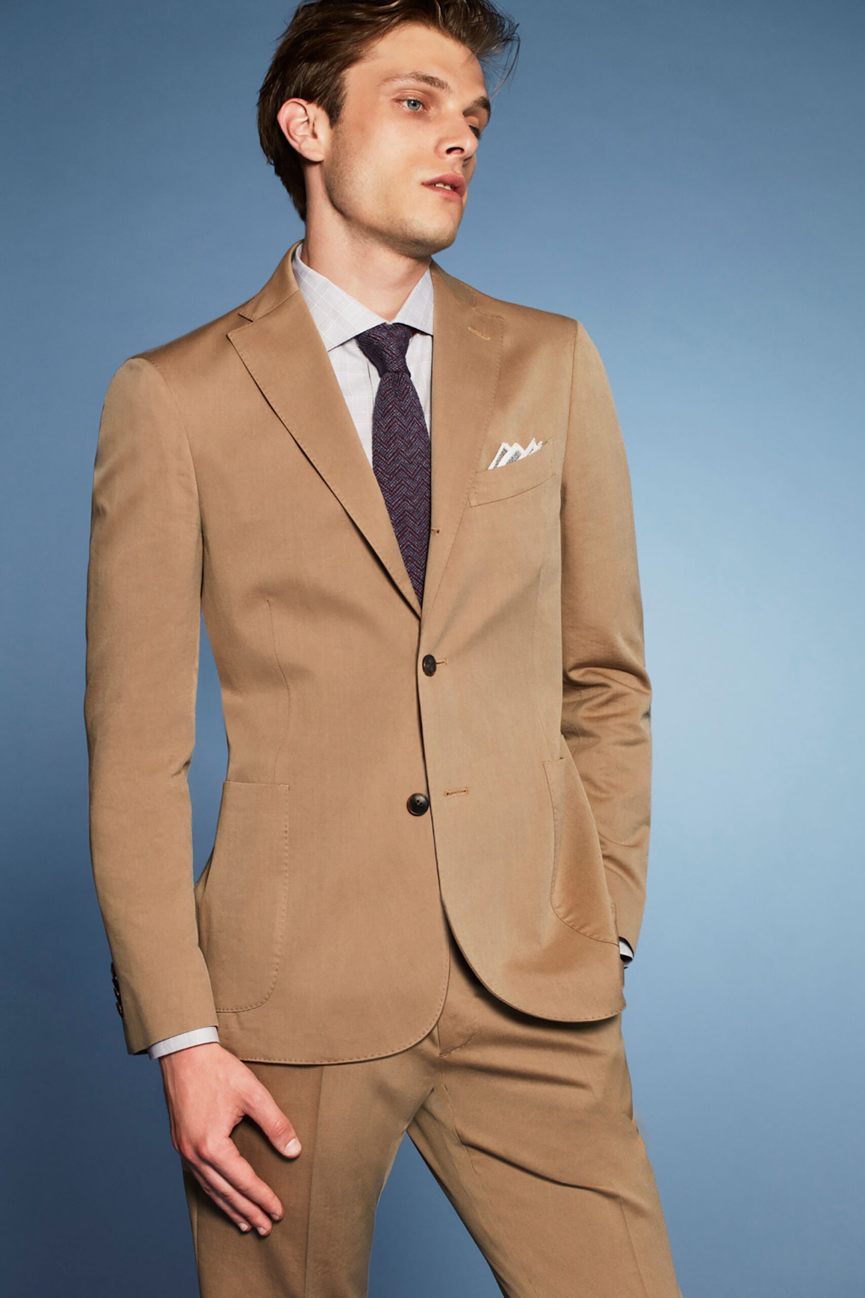 beige tailored single-breasted blazer