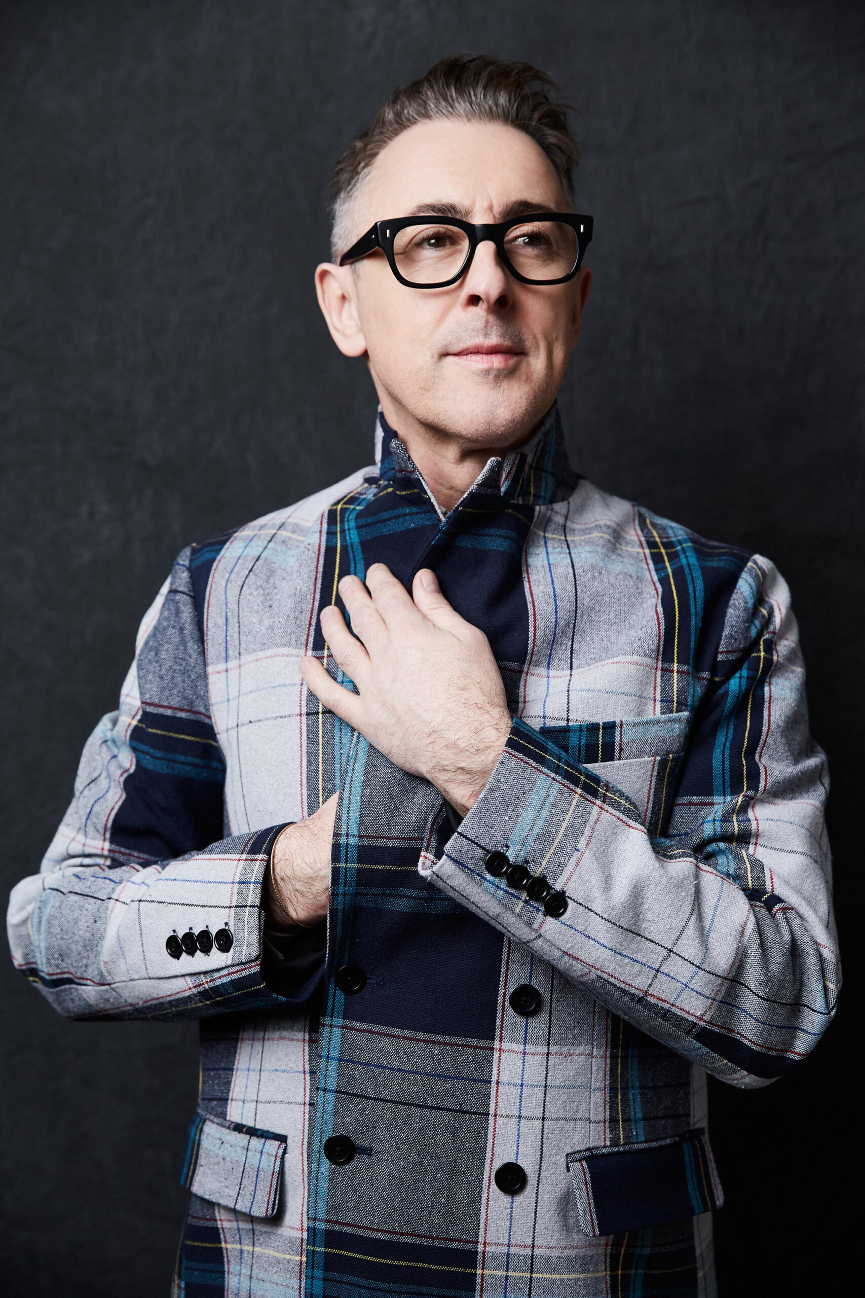 gray checked double-breasted blazer