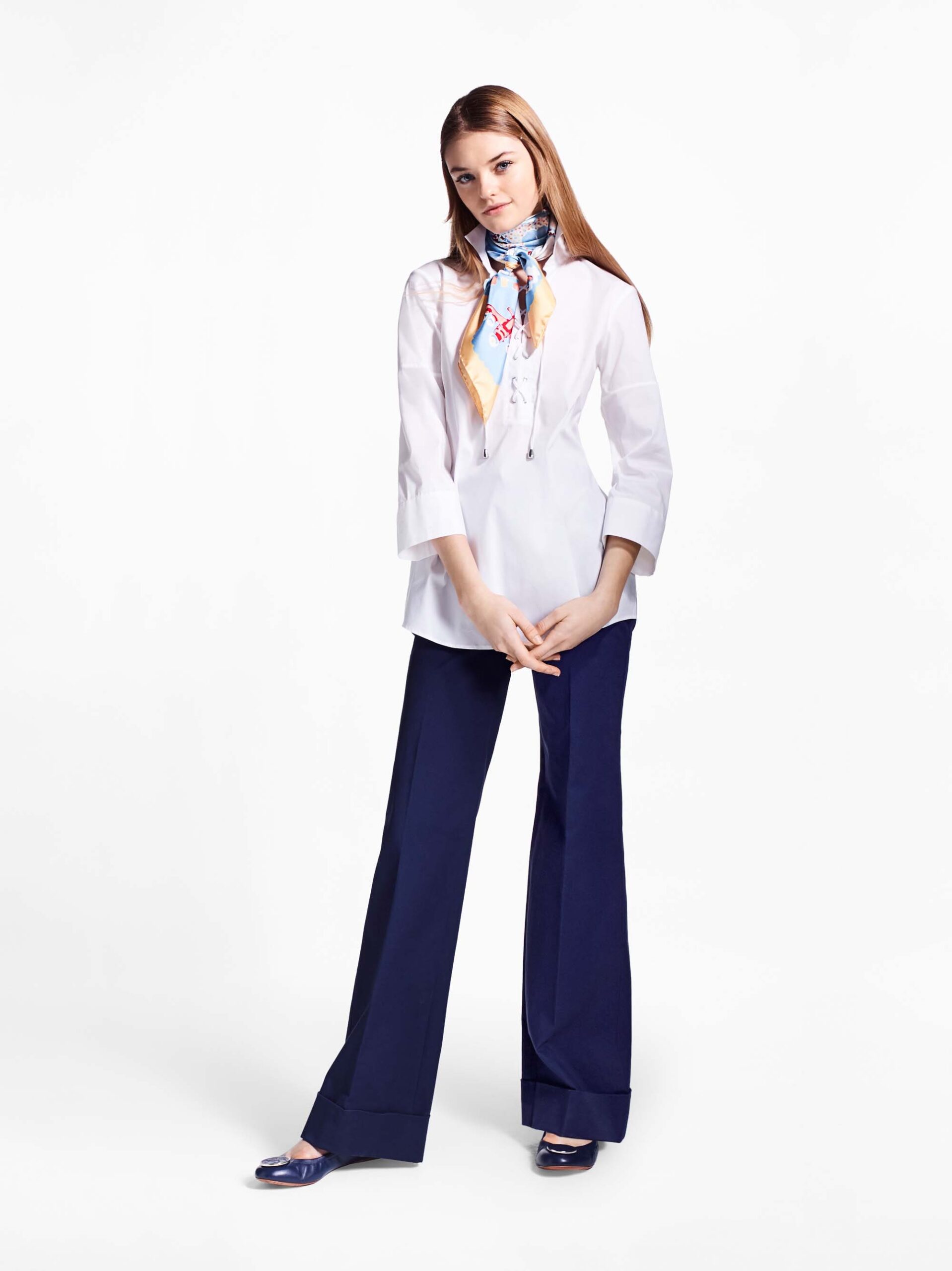 white lace-up high-neck blouse