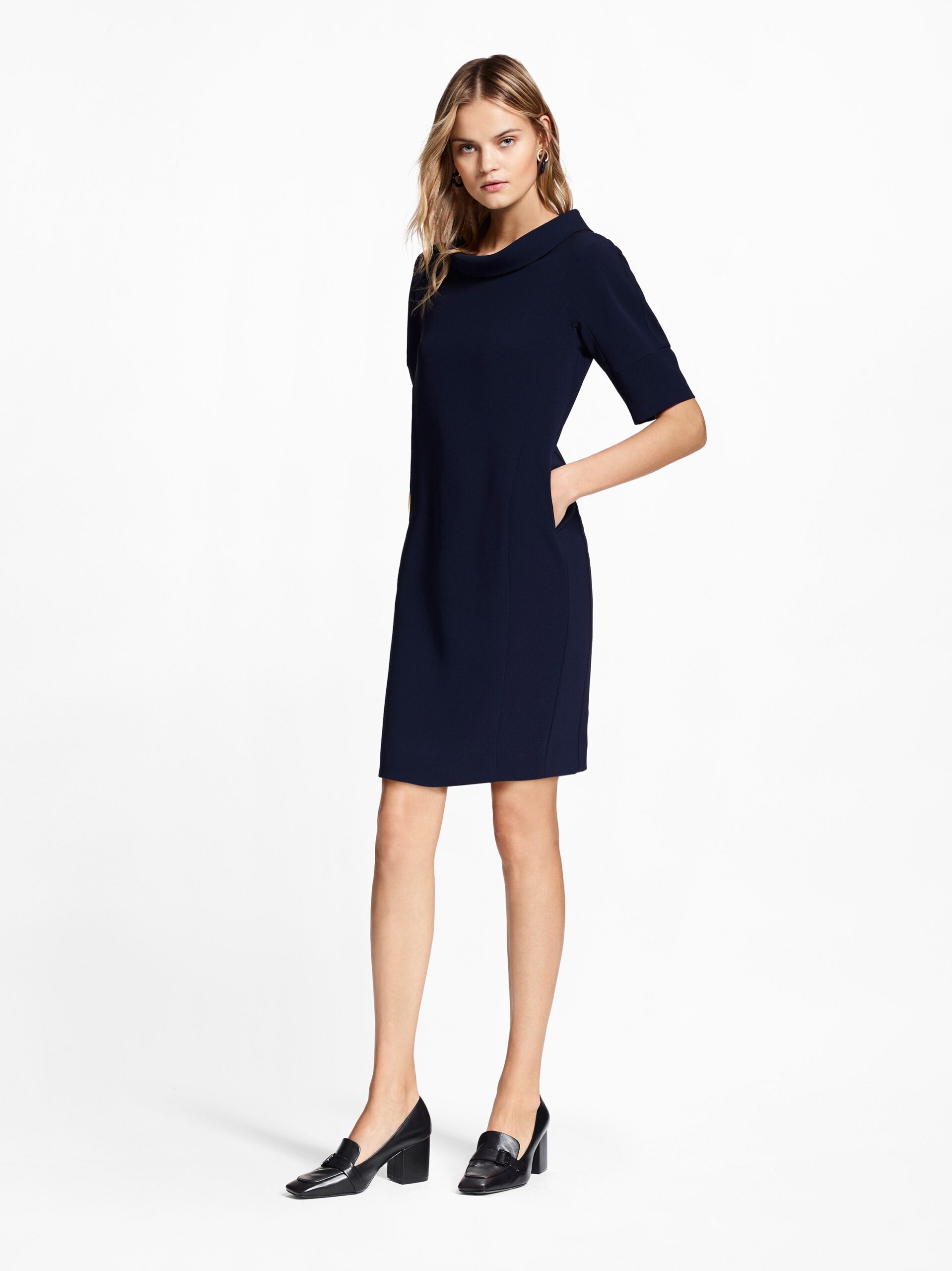 navy shift dress