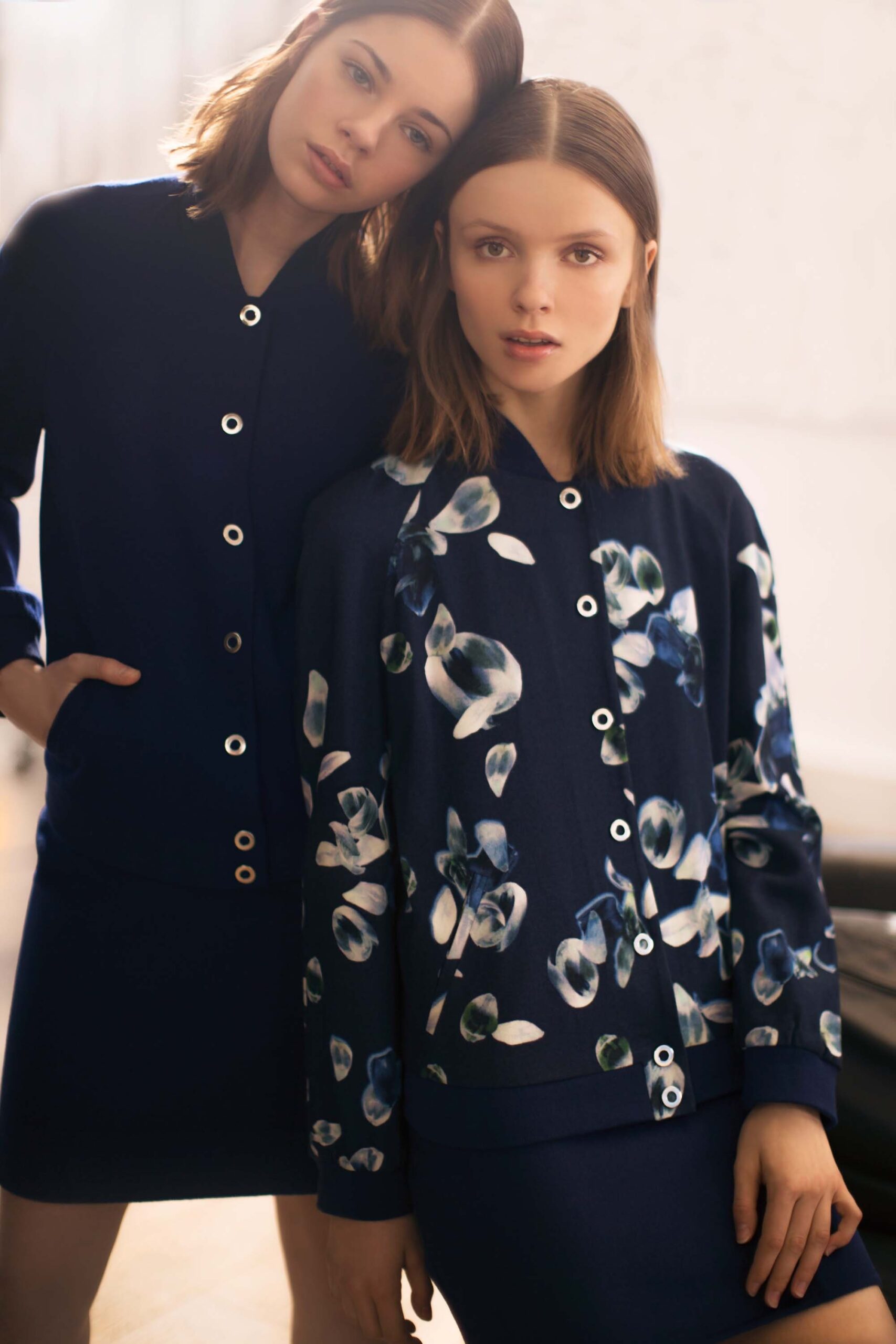 blue floral button-front blouse