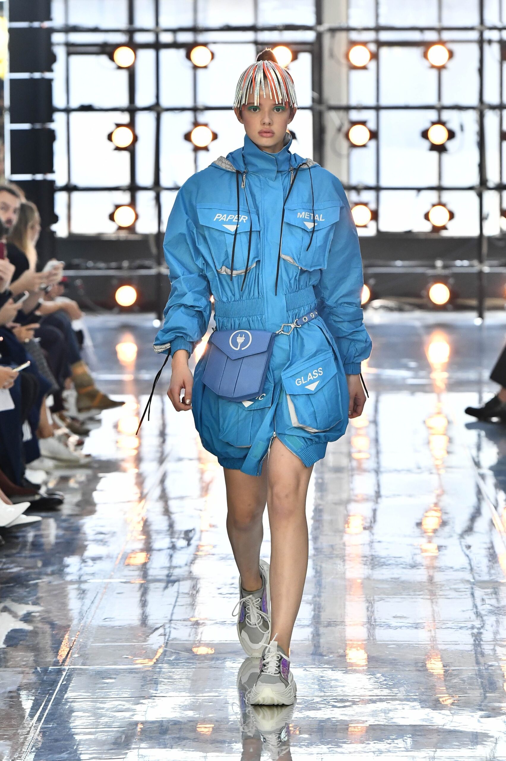 blue utility cargo jumpsuit
