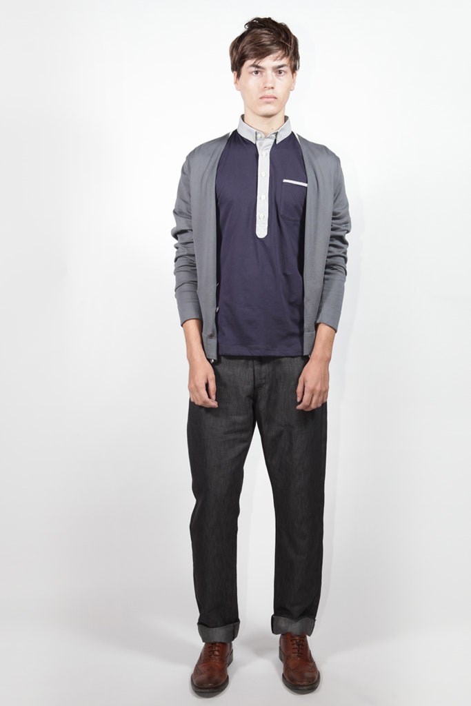 gray open-front knit cardigan
