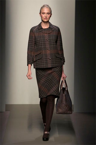 brown wool fitted checked textured midi skirt