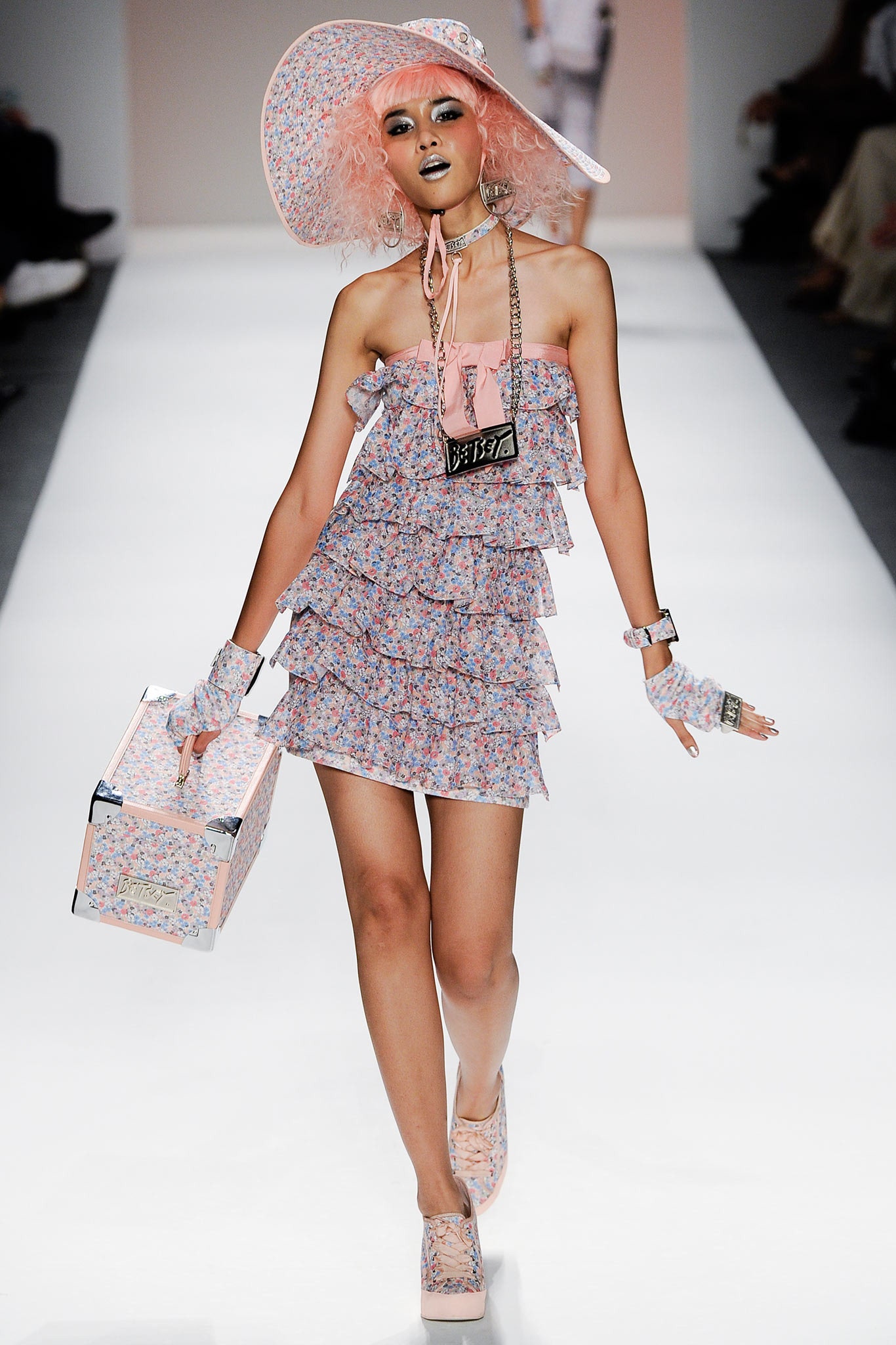 pink floral ruffled mini dress