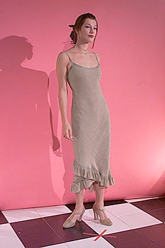 beige knit ruffled midi-dress