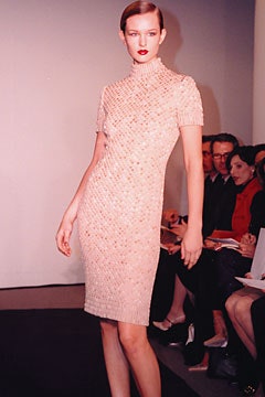 pink embellished high-neck midi-dress