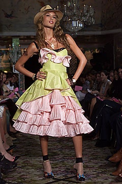 ruffled tiered pink and green dress