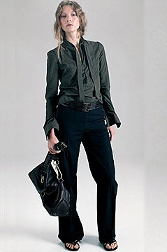 black unknown long-sleeve collared knotted blouse